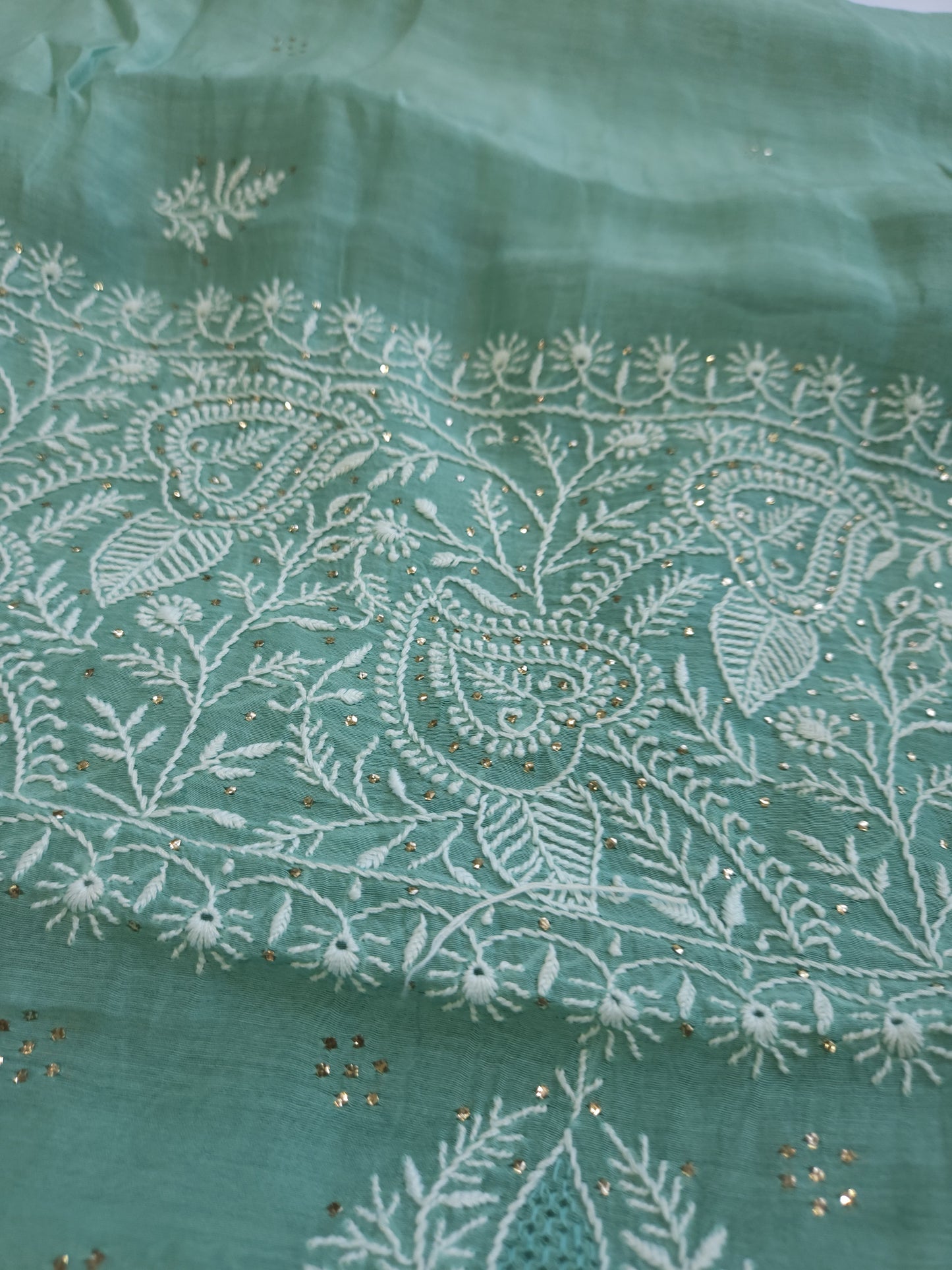Malmal Chanderi Saree (Bluish Green)