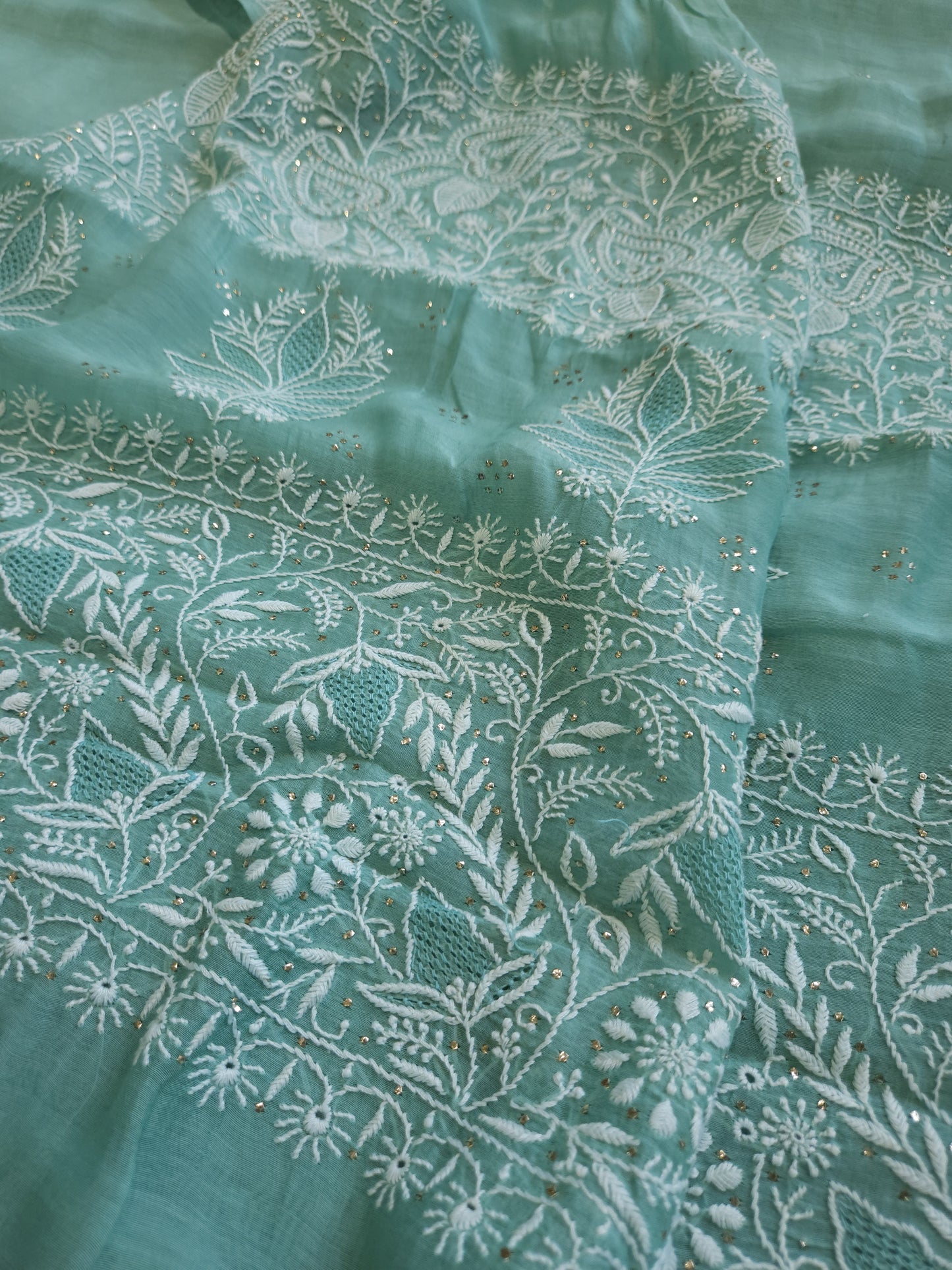 Malmal Chanderi Saree (Bluish Green)