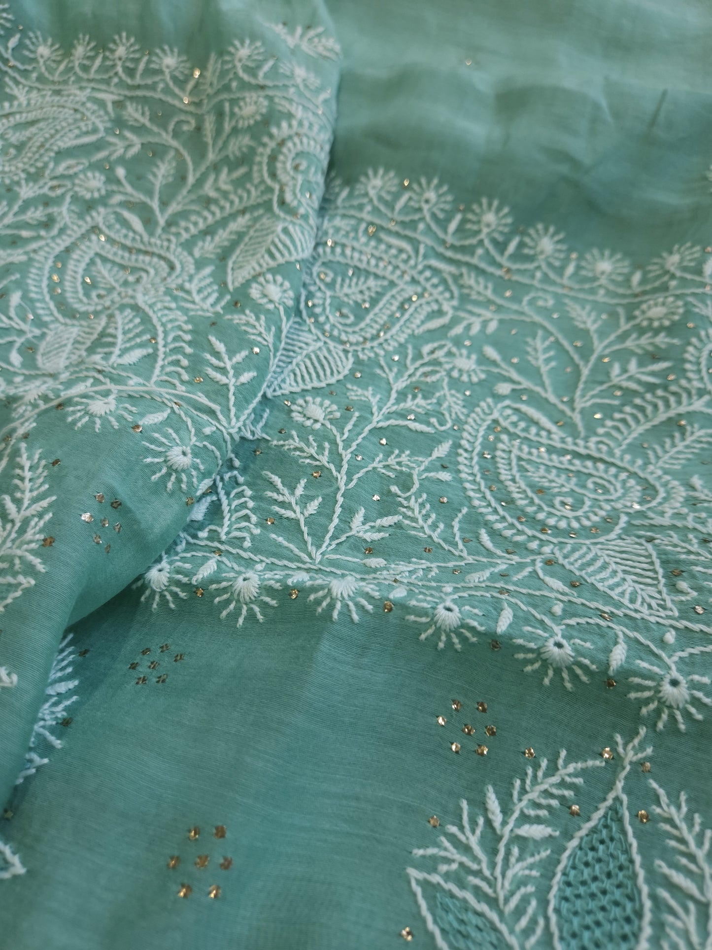 Malmal Chanderi Saree (Bluish Green)