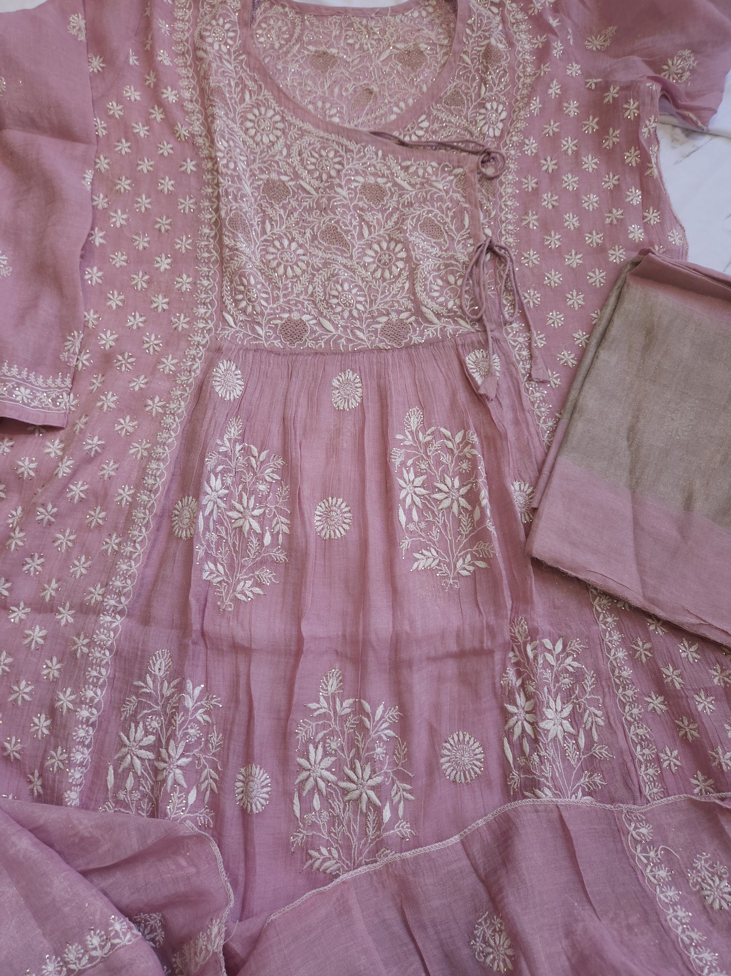 Pure Zari Tissue 2-Piece Angrakha Set (Dark Blush Pink)