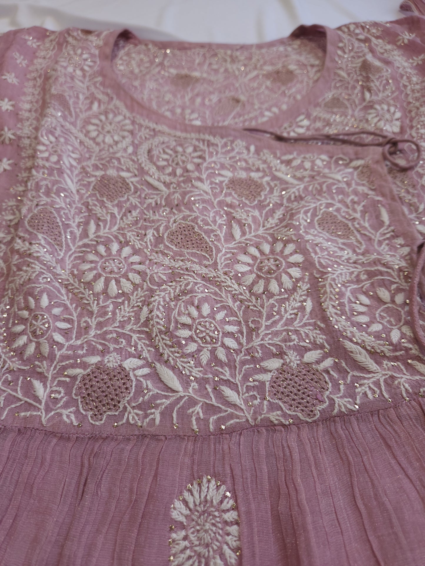 Pure Zari Tissue 2-Piece Angrakha Set (Dark Blush Pink)