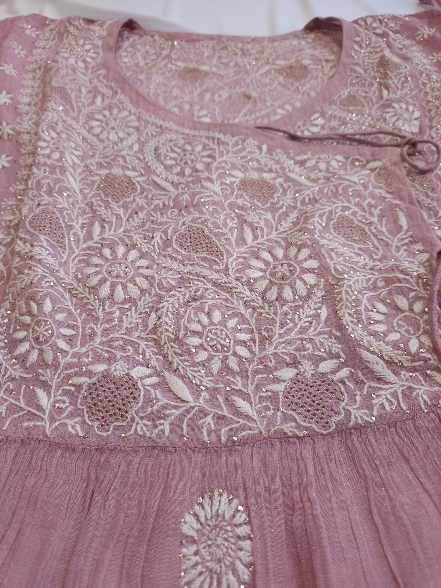 Pure Zari Tissue 2-Piece Angrakha Set (Dark Blush Pink)