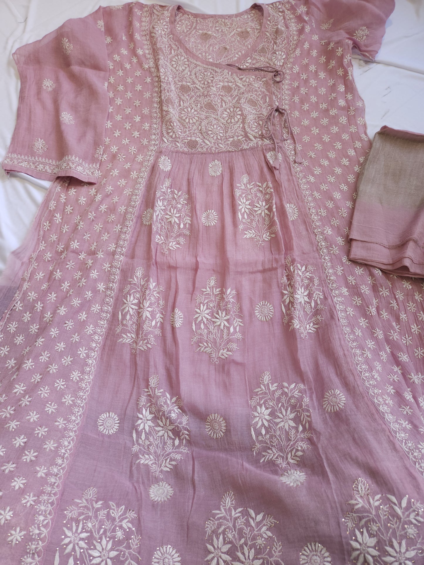 Pure Zari Tissue 2-Piece Angrakha Set (Dark Blush Pink)
