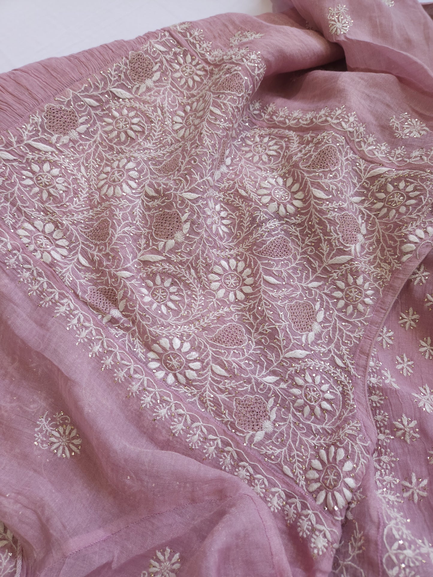 Pure Zari Tissue 2-Piece Angrakha Set (Dark Blush Pink)