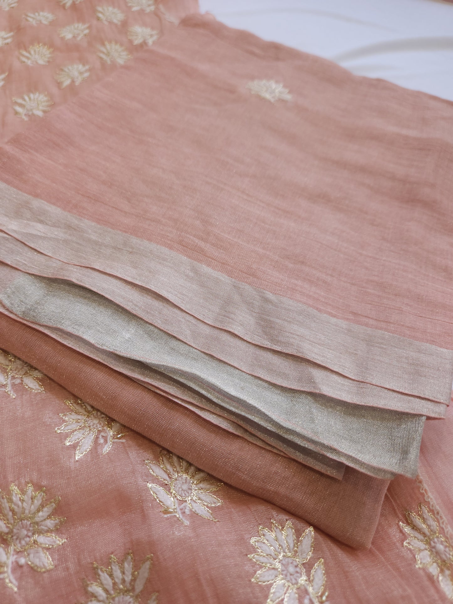 Pure Zari Tissue 2-Piece Set (Peach)