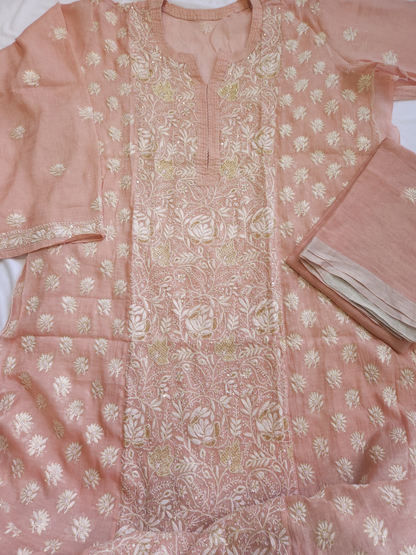 Pure Zari Tissue 2-Piece Set (Peach)