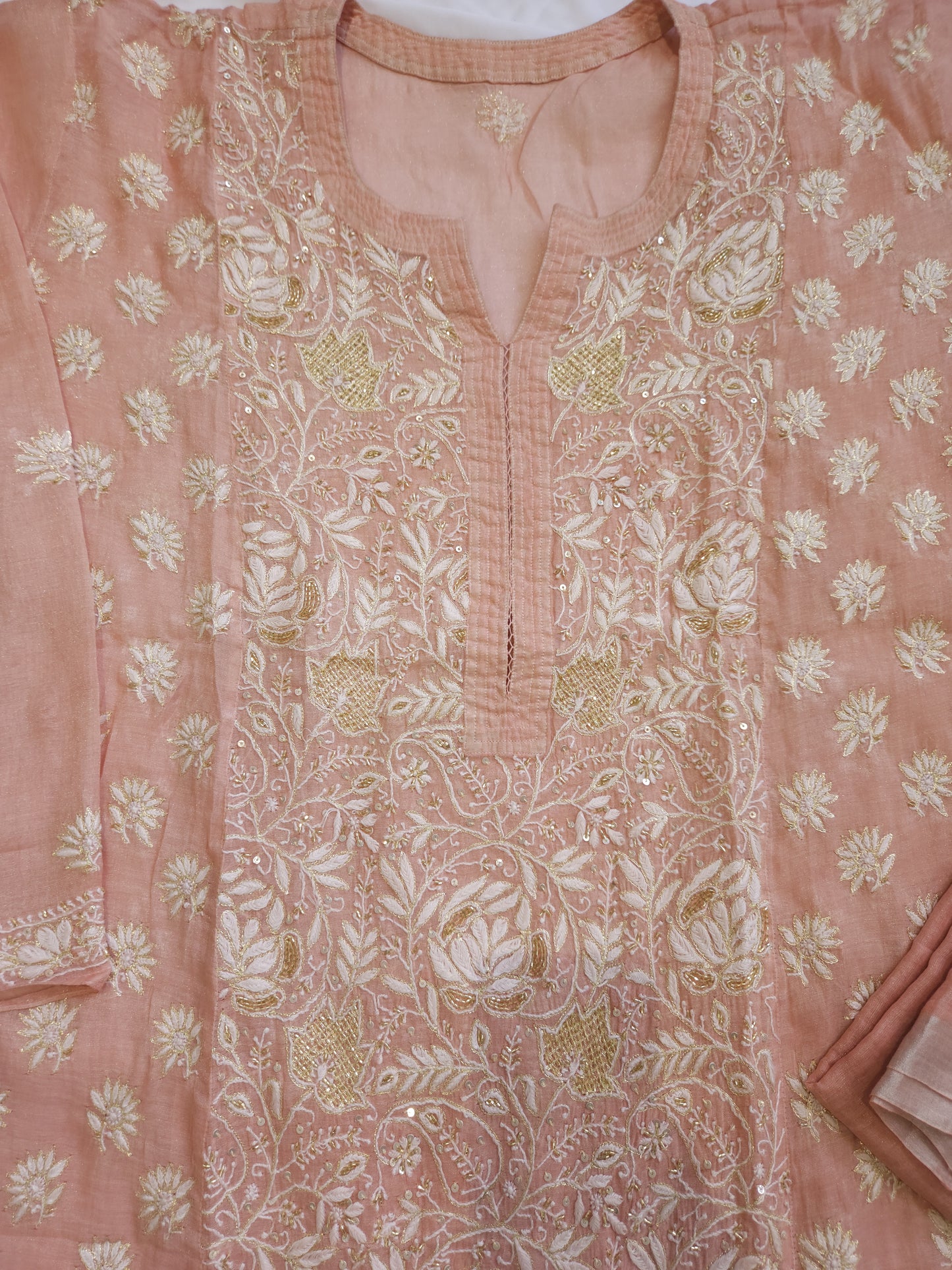 Pure Zari Tissue 2-Piece Set (Peach)