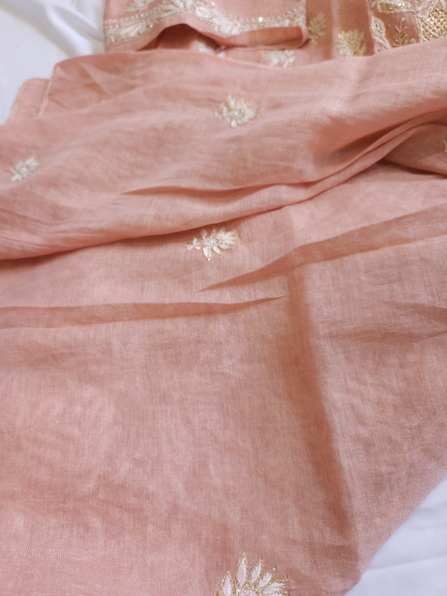 Pure Zari Tissue 2-Piece Set (Peach)