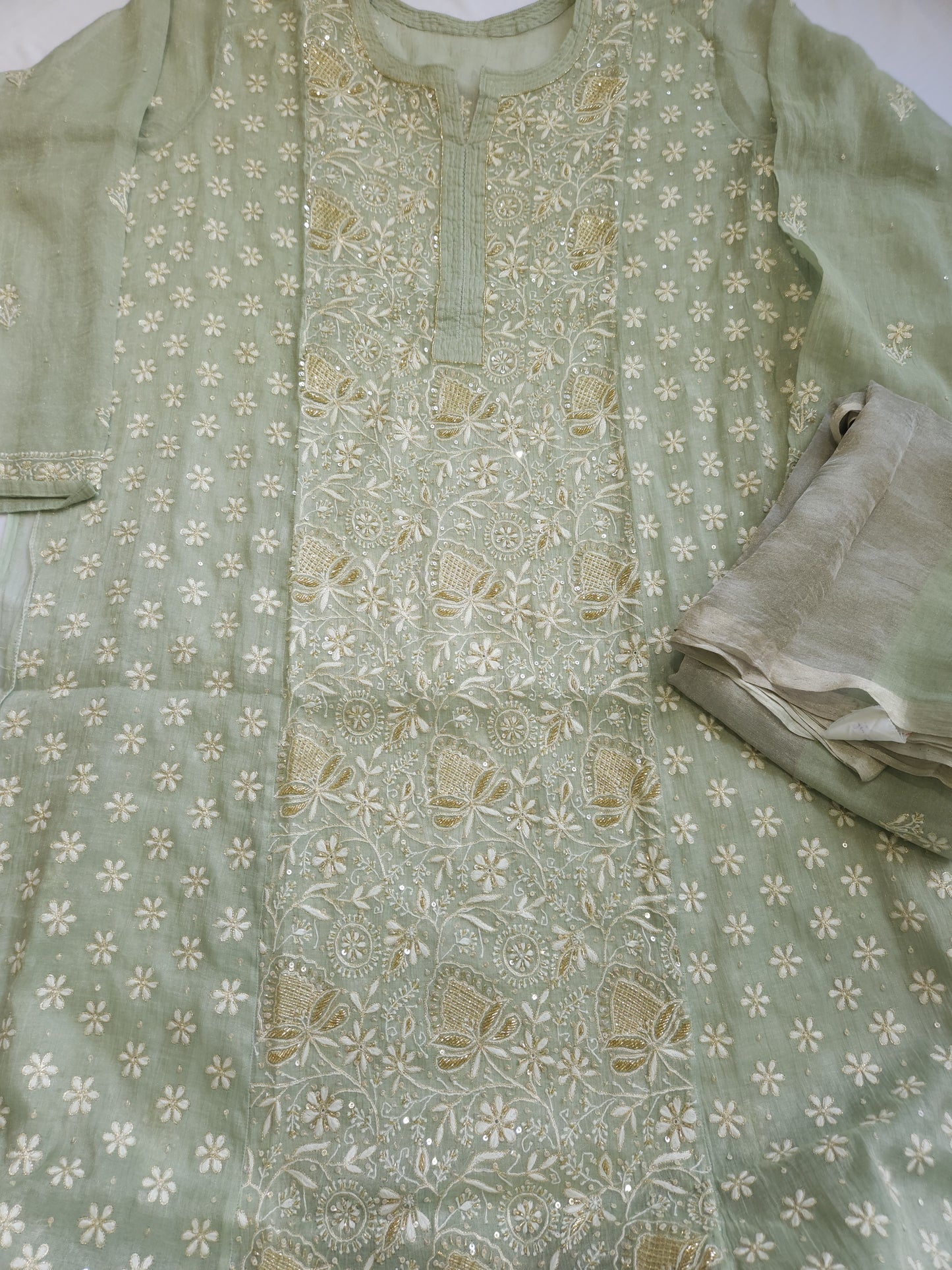 Pure Zari Tissue 2-Piece Set (Sage Green)