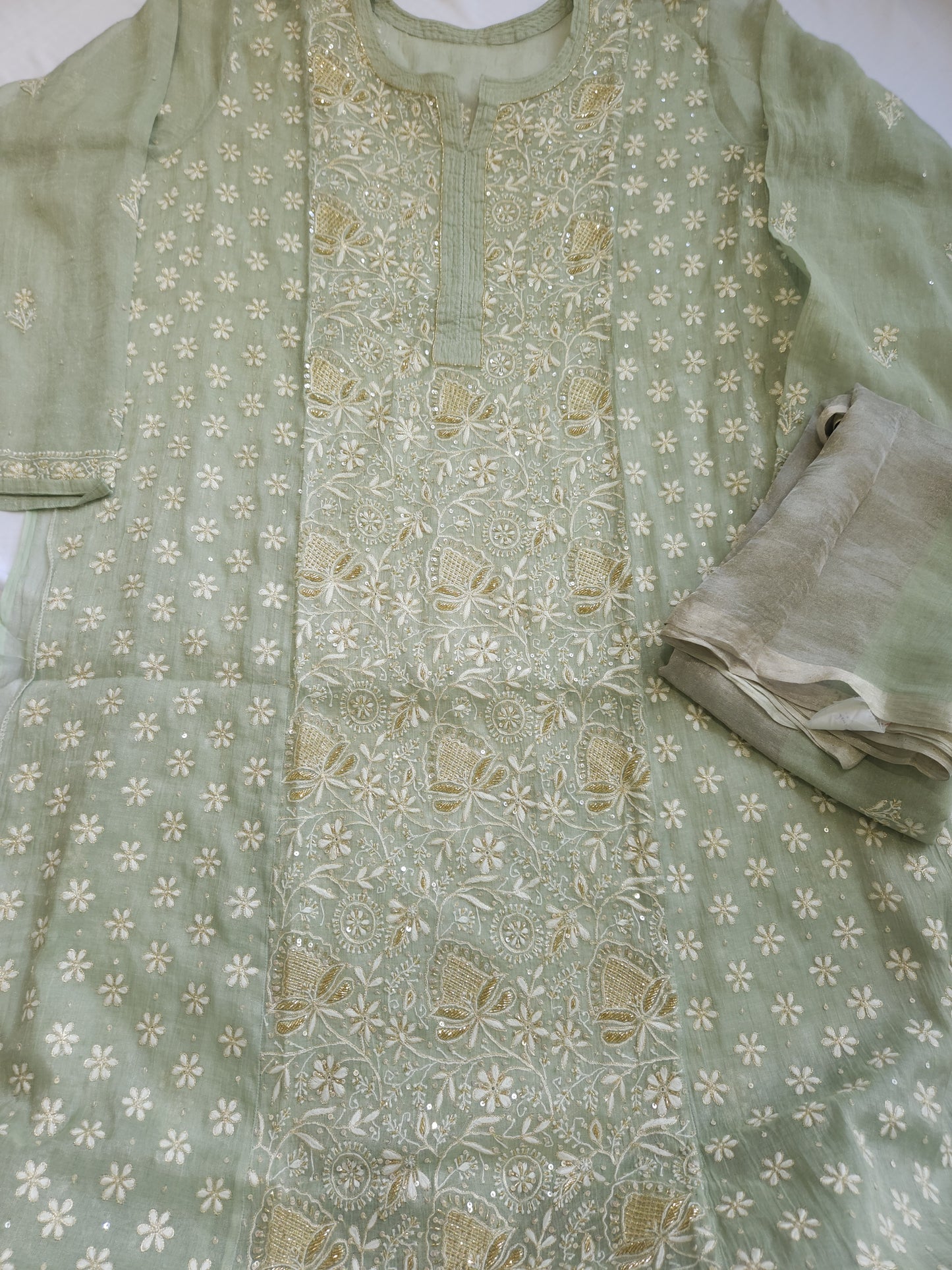 Pure Zari Tissue 2-Piece Set (Sage Green)
