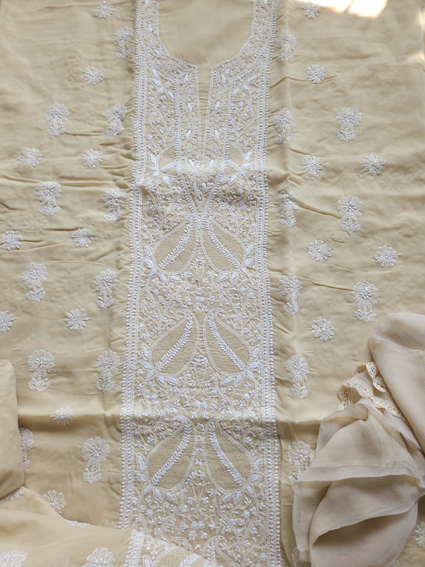Soft Cotton Voil 3-Piece Suit (Beige) (PS003)