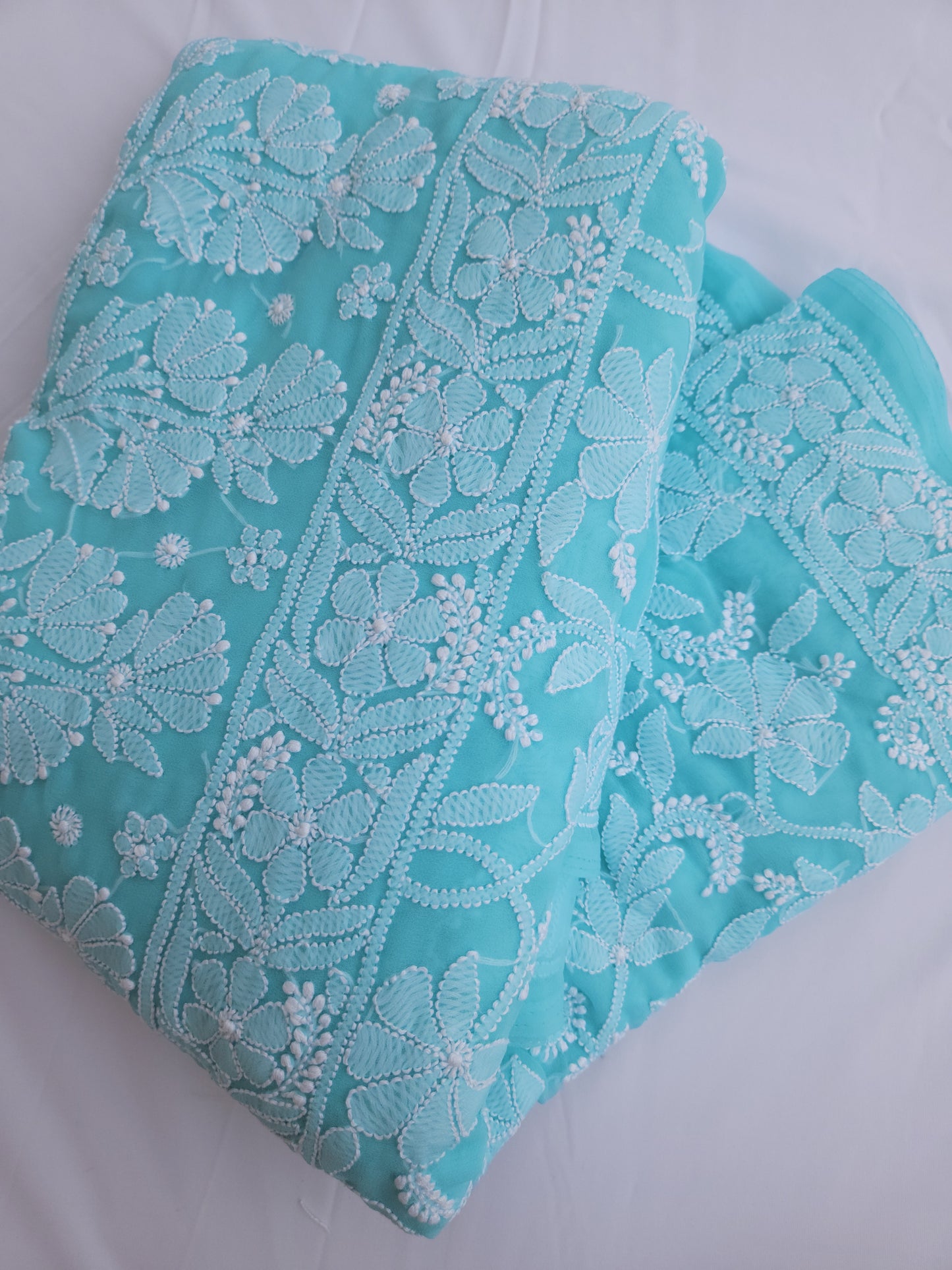 Semi Georgette Saree (Firozi) (PS018)