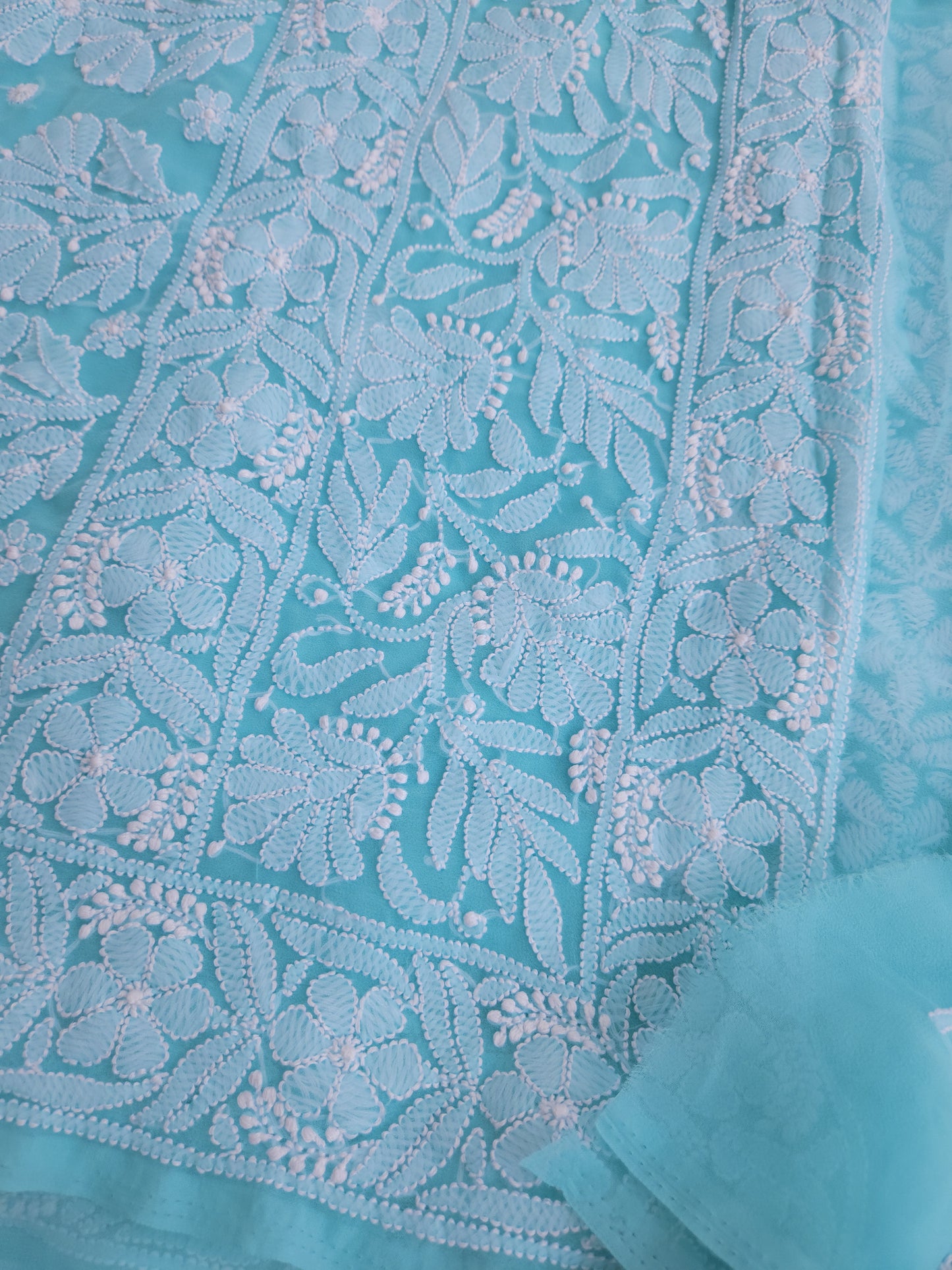 Semi Georgette Saree (Firozi) (PS018)