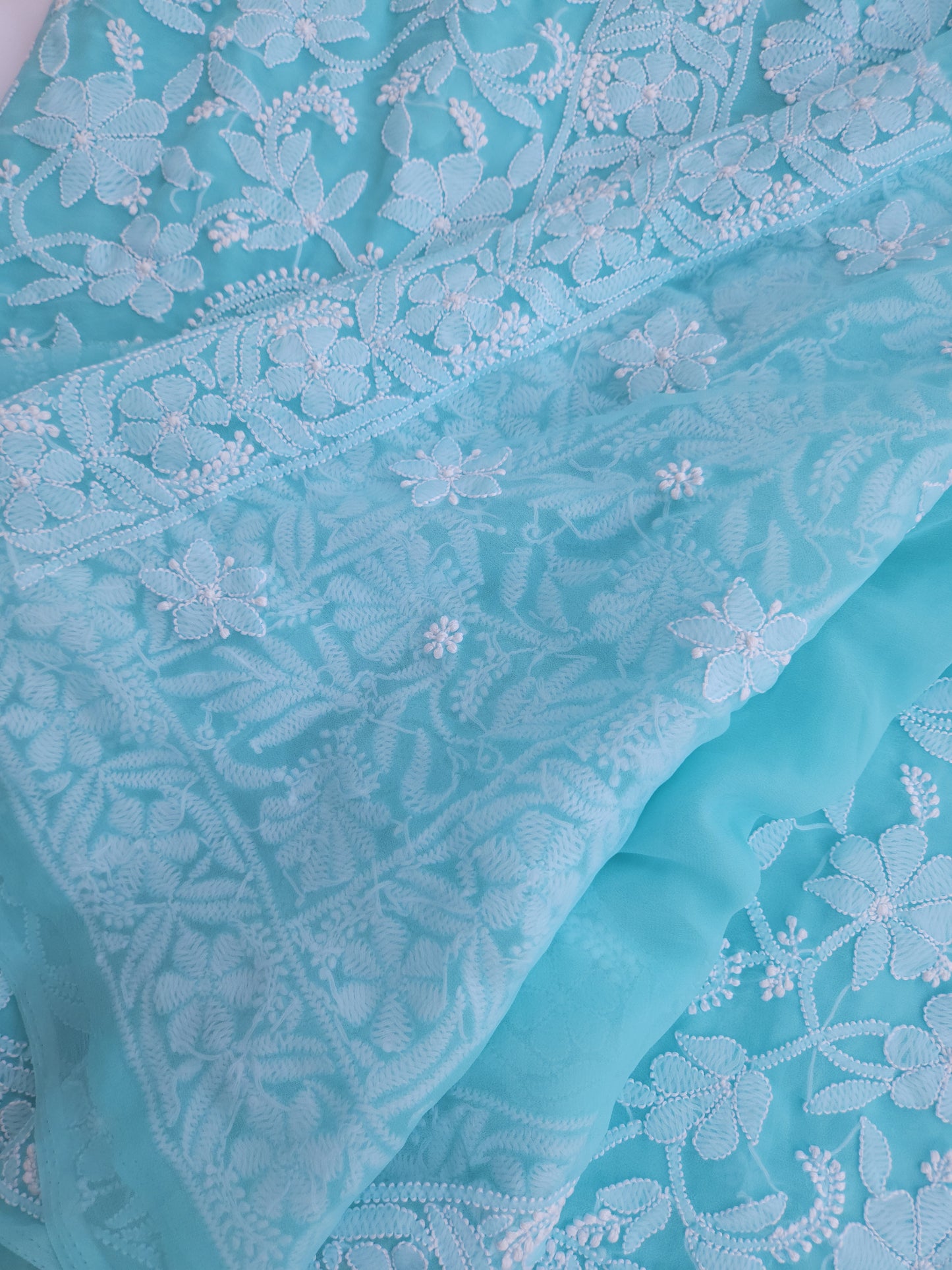 Semi Georgette Saree (Firozi) (PS018)