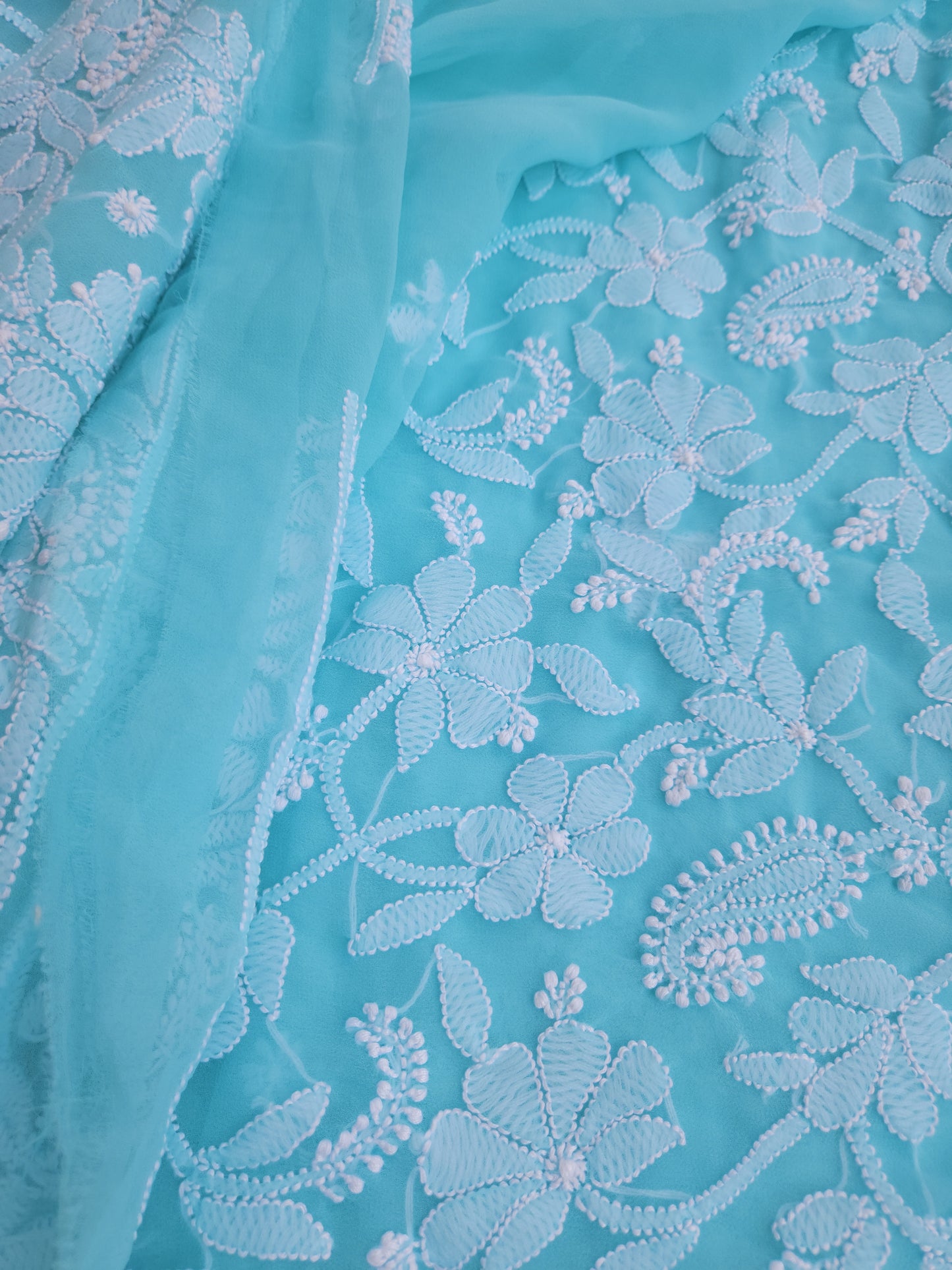 Semi Georgette Saree (Firozi) (PS018)