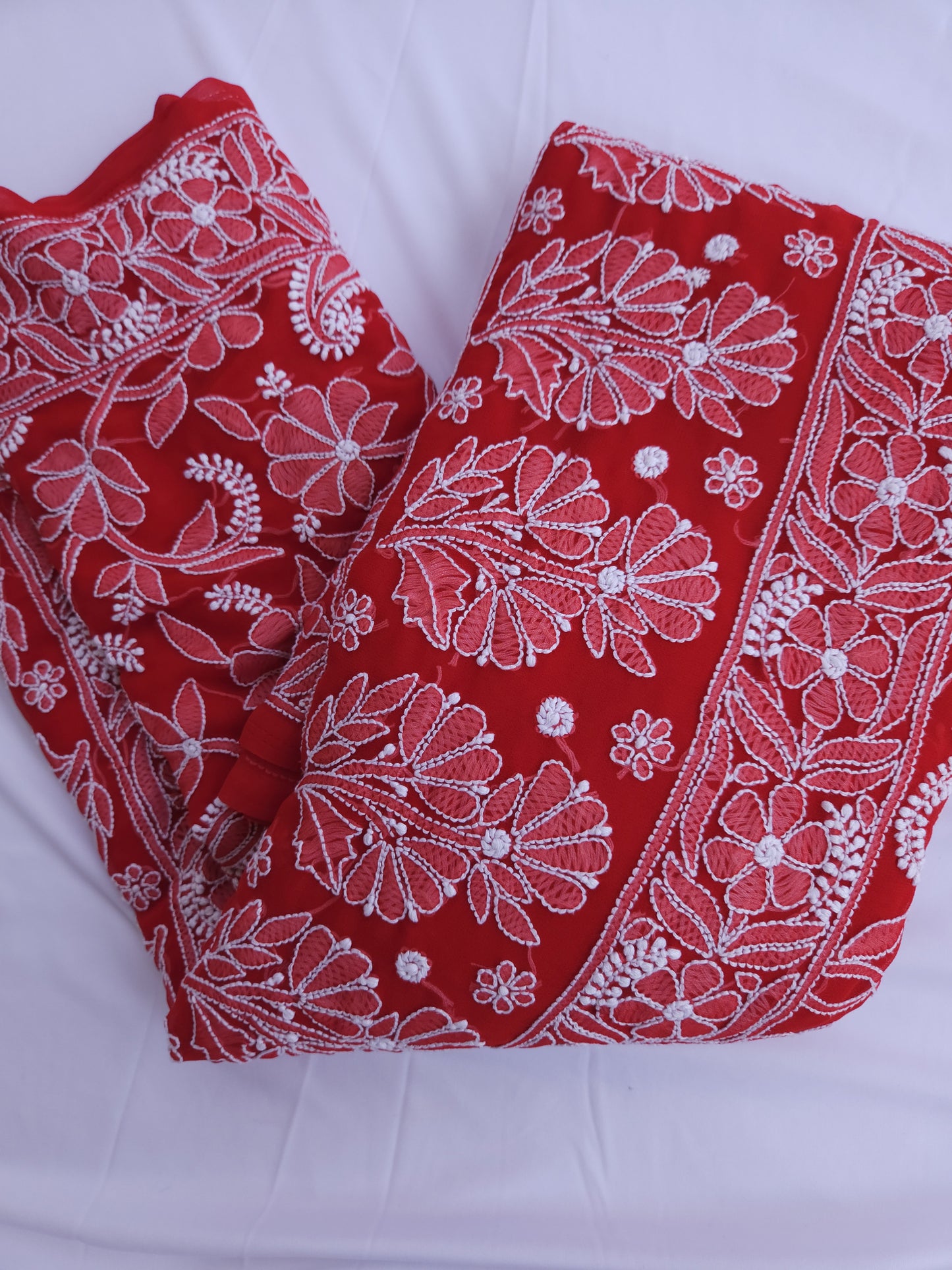 Semi Georgette Saree (Red) (PS016)