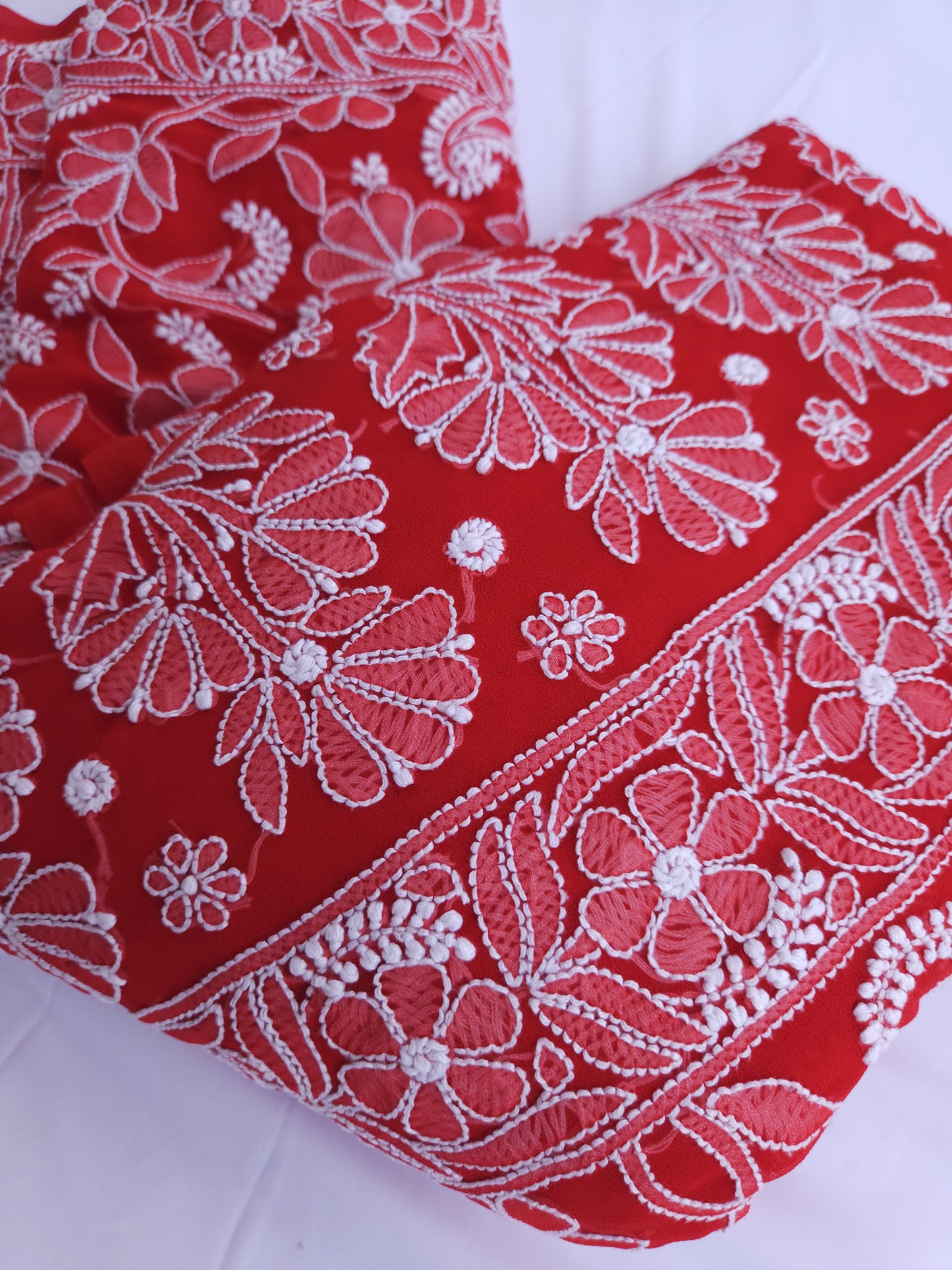 Semi Georgette Saree (Red) (PS016)