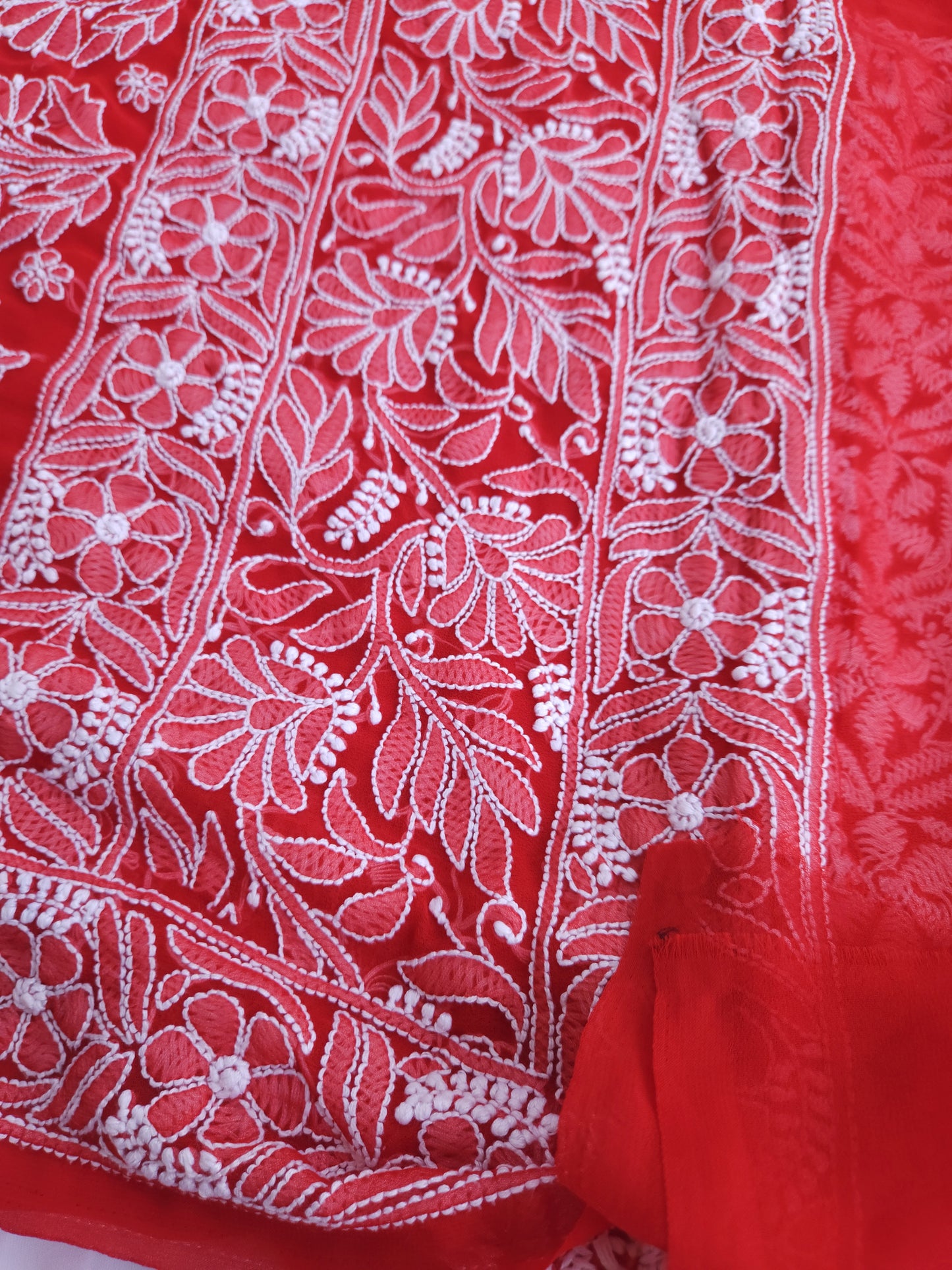 Semi Georgette Saree (Red) (PS016)