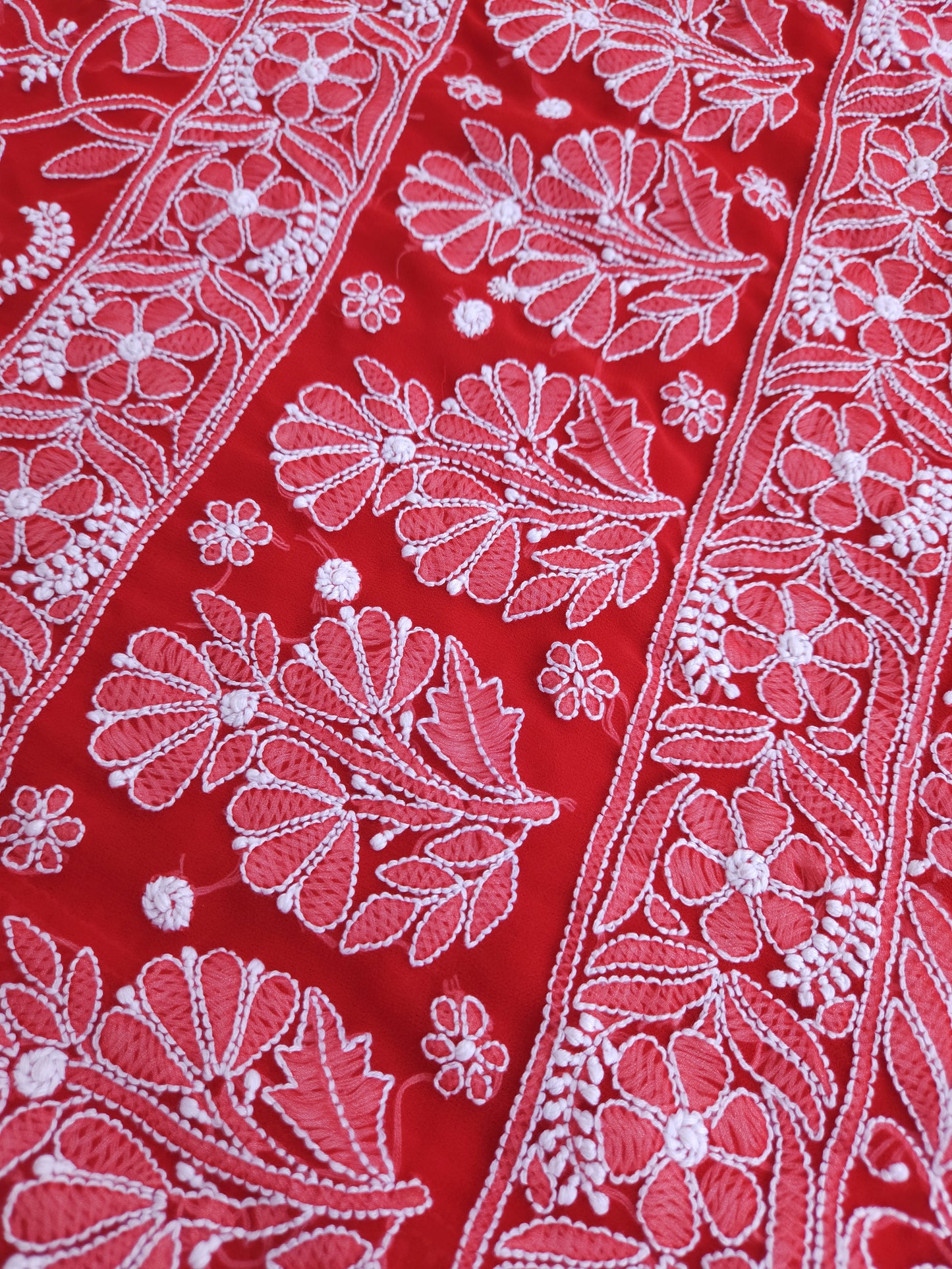 Semi Georgette Saree (Red) (PS016)