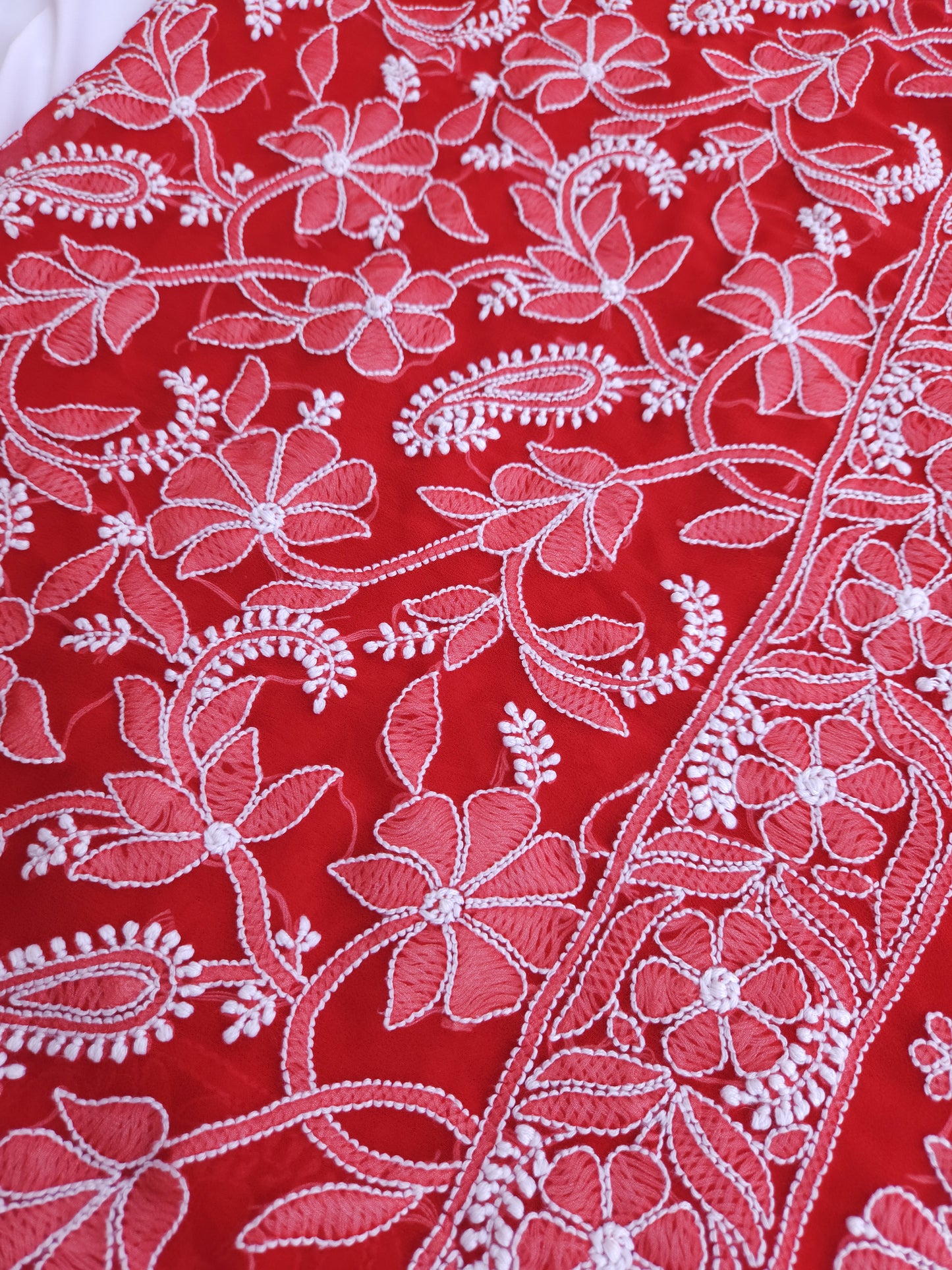 Semi Georgette Saree (Red) (PS016)
