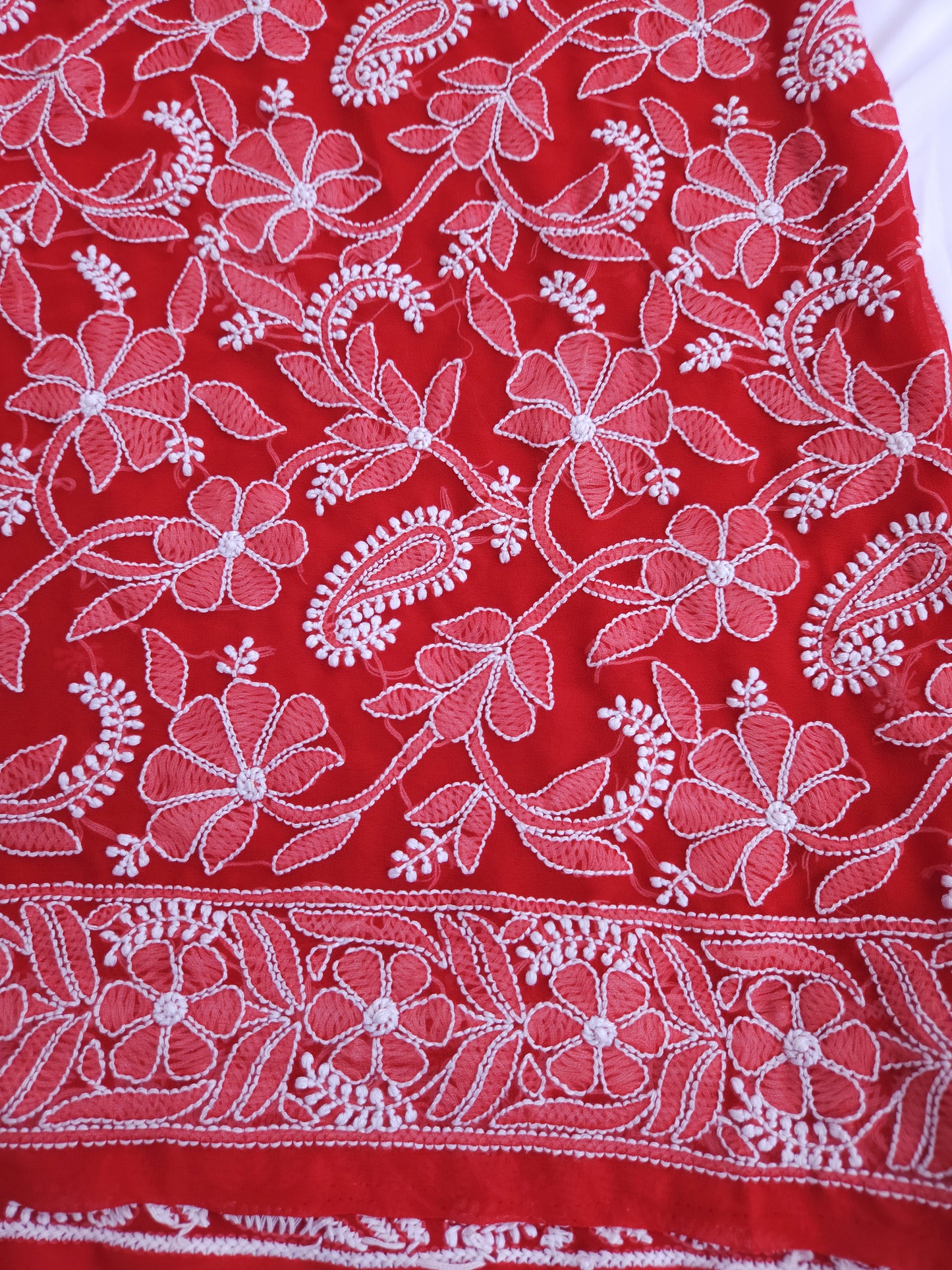 Semi Georgette Saree (Red) (PS016)