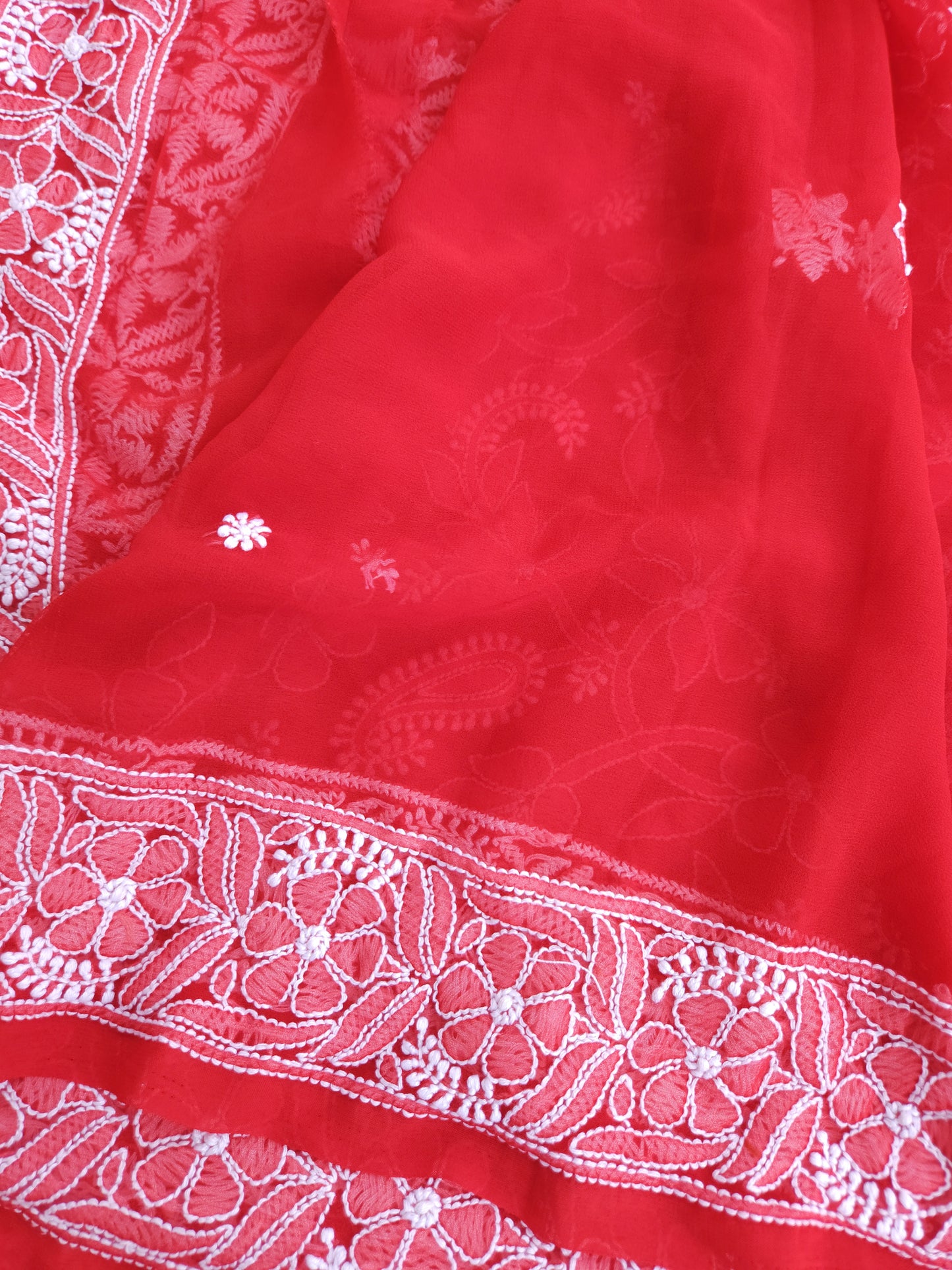 Semi Georgette Saree (Red) (PS016)