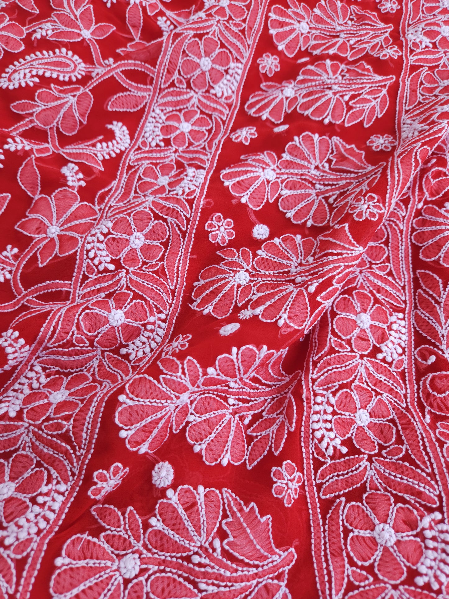 Semi Georgette Saree (Red) (PS016)