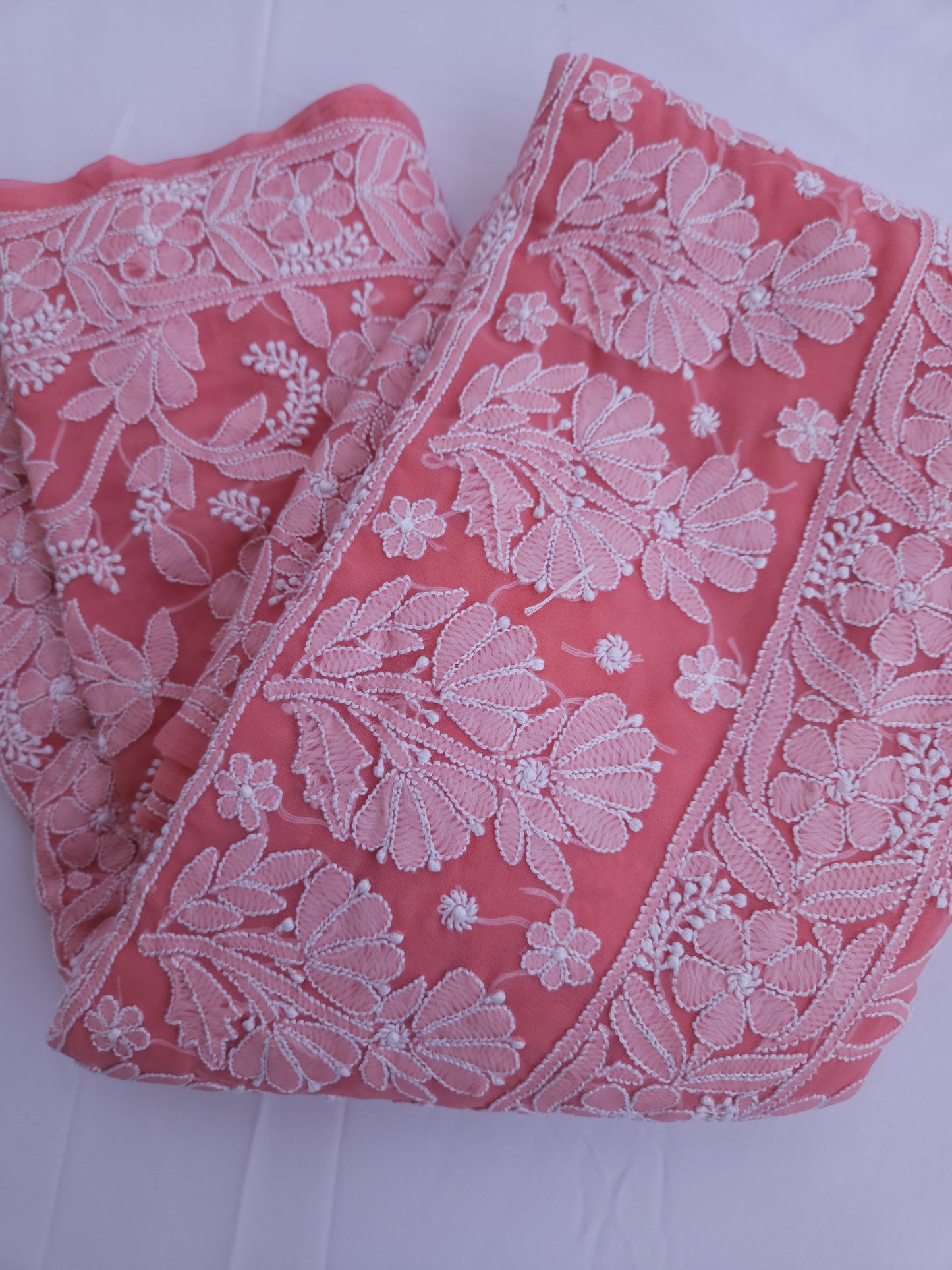 Semi Georgette Saree (Peach) (PS017)