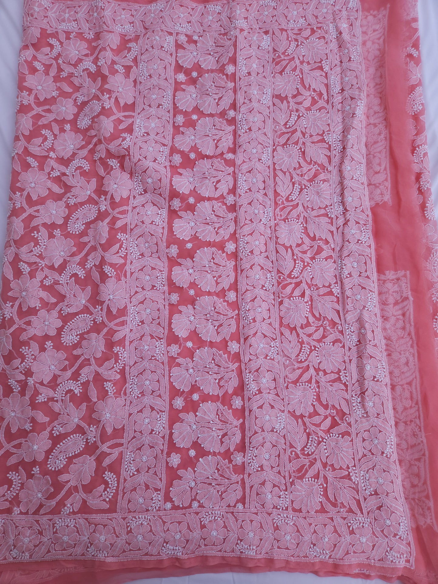 Semi Georgette Saree (Peach) (PS017)