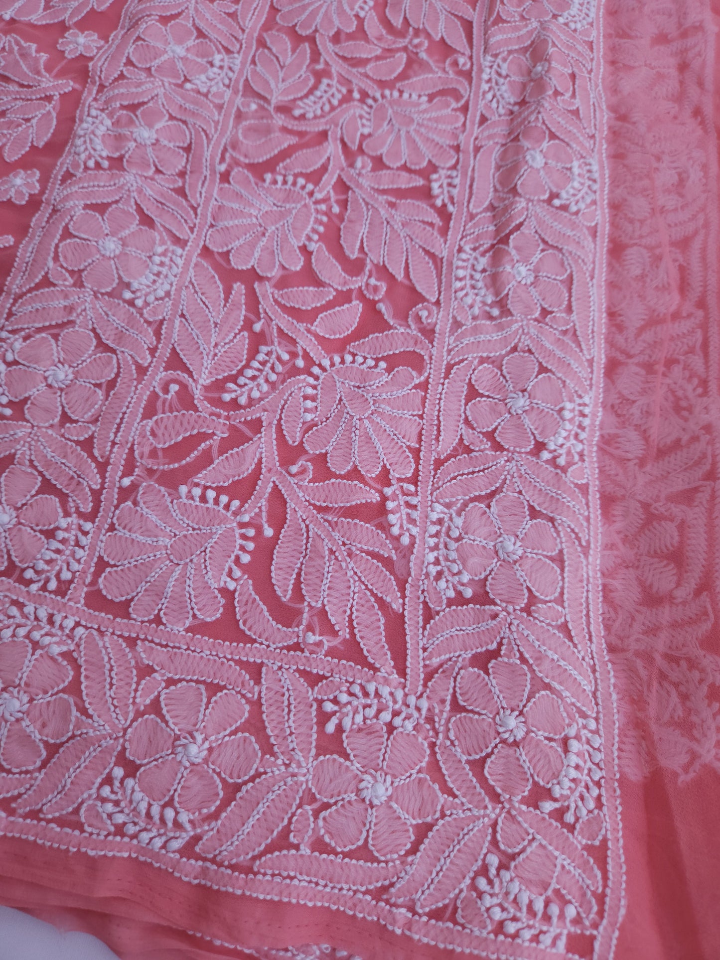 Semi Georgette Saree (Peach) (PS017)