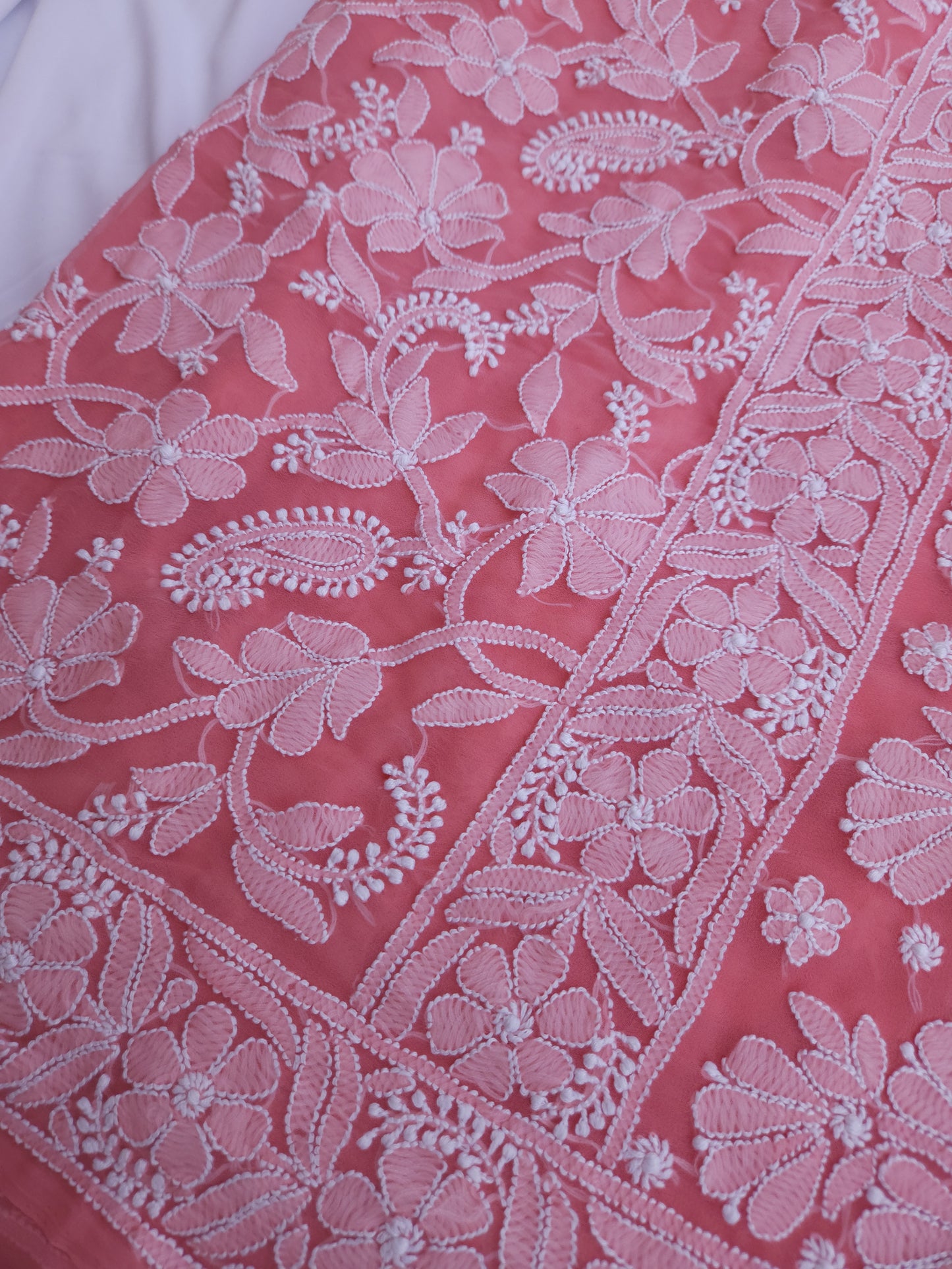 Semi Georgette Saree (Peach) (PS017)