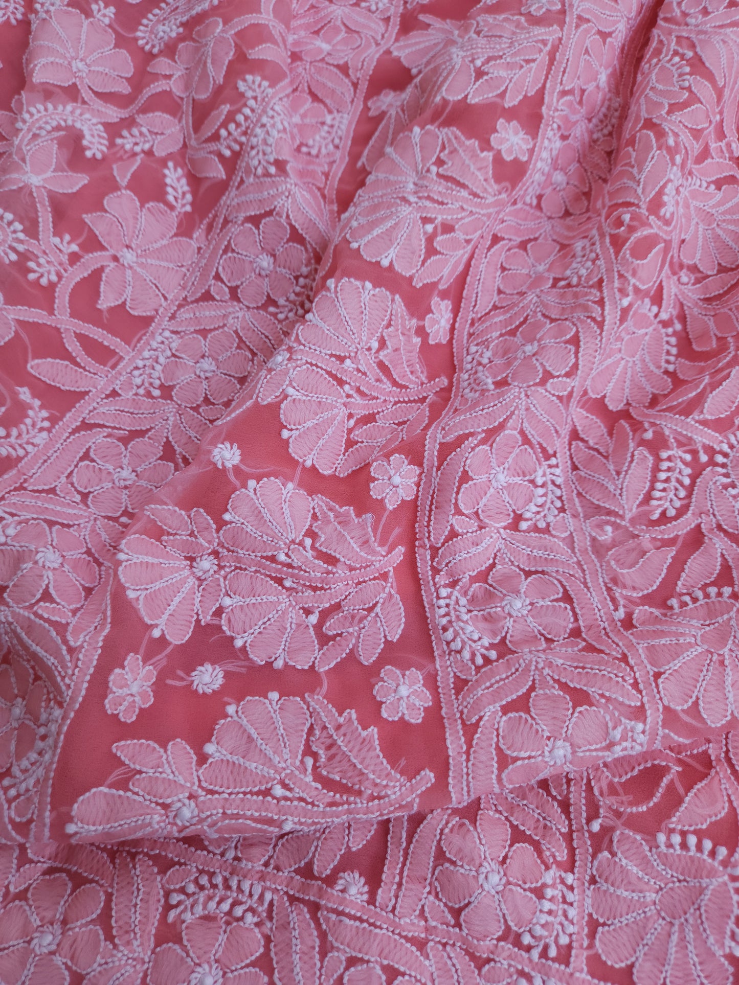 Semi Georgette Saree (Peach) (PS017)