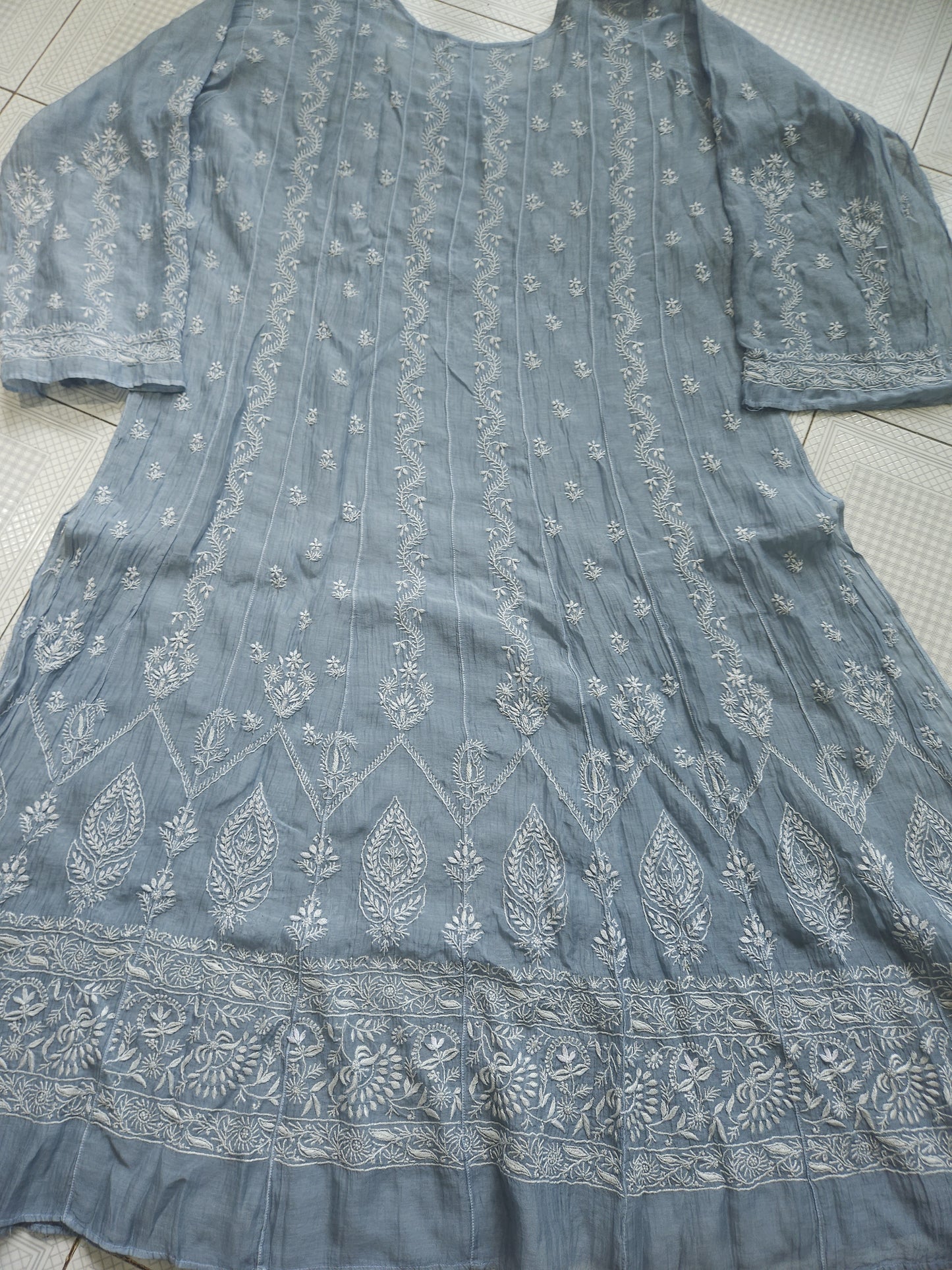Malmal Chanderi Anarkali 2-Piece Set (Gray) (PS024)
