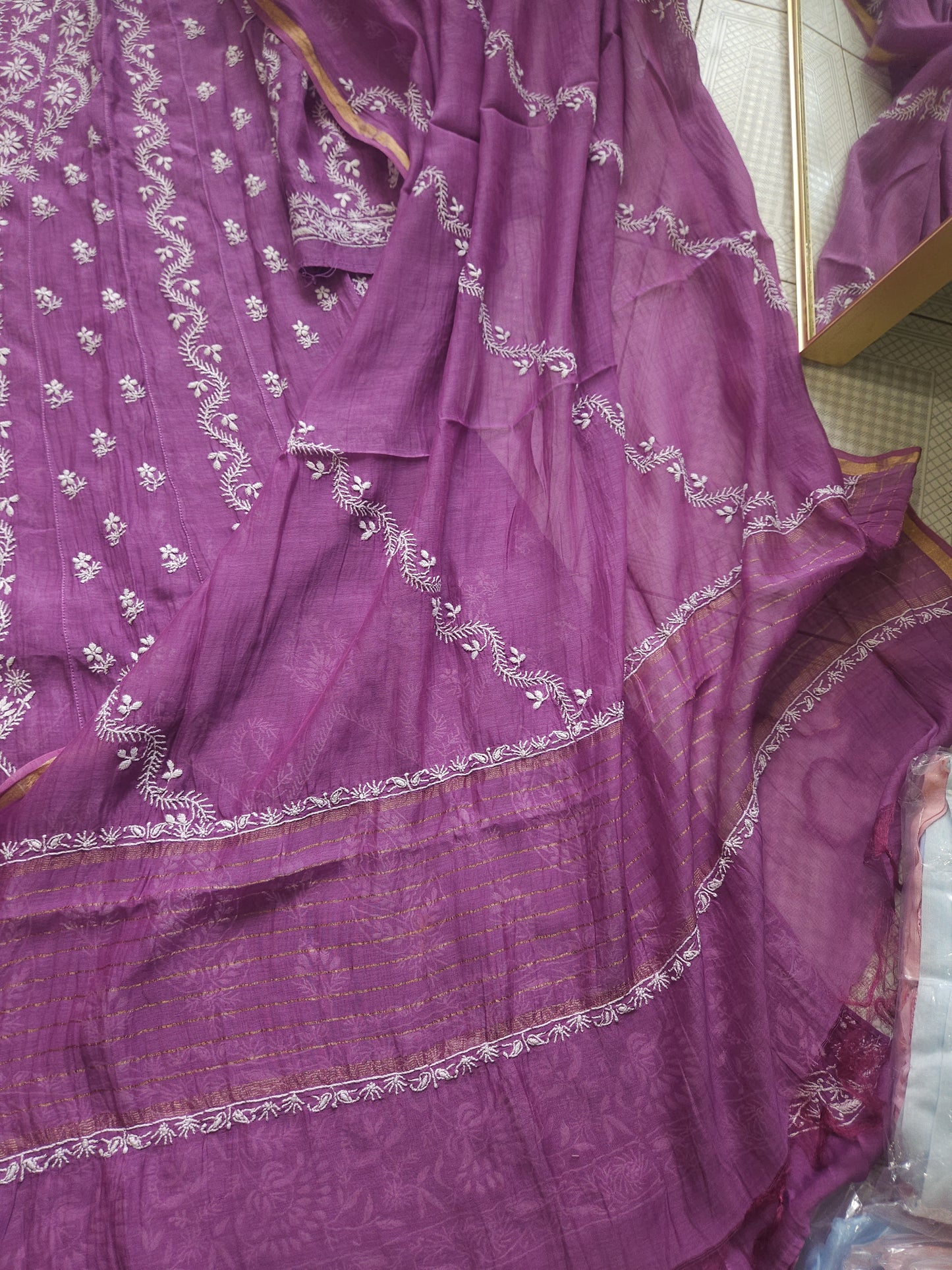 Malmal Chanderi Anarkali 2-Piece Set (Dark Purple) (PS023)