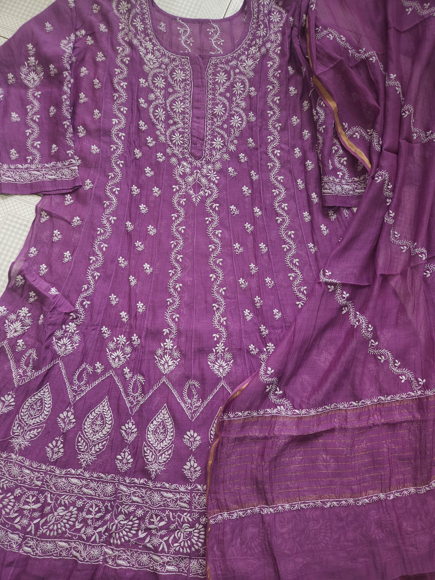 Malmal Chanderi Anarkali 2-Piece Set (Dark Purple) (PS023)