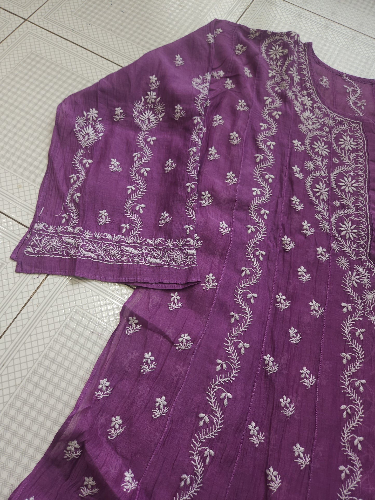 Malmal Chanderi Anarkali 2-Piece Set (Dark Purple) (PS023)
