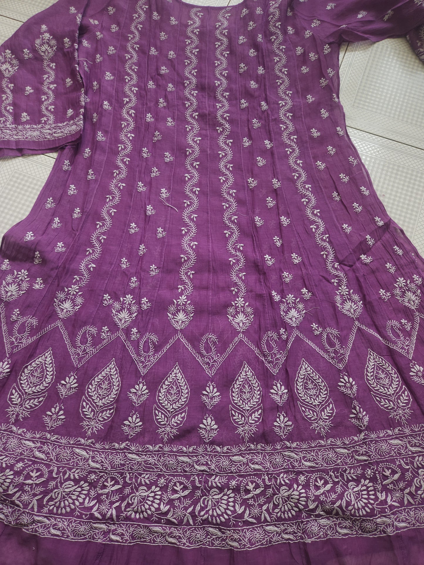 Malmal Chanderi Anarkali 2-Piece Set (Dark Purple) (PS023)
