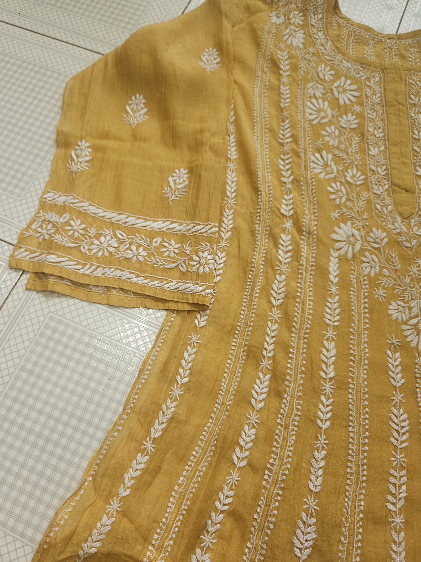 Malmal Chanderi Anarkali 2-Piece Set (Golden Beige) (PS022)