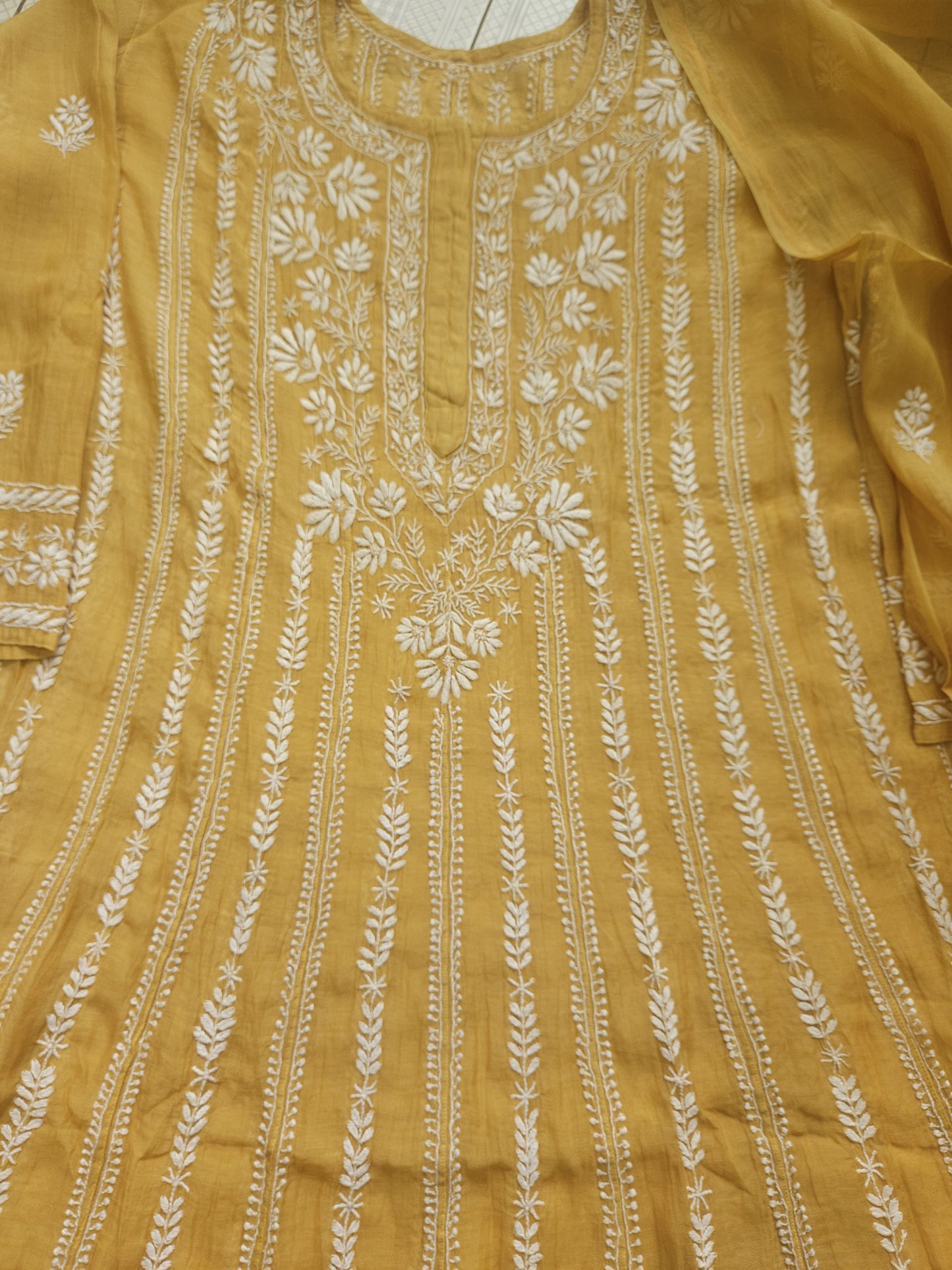 Malmal Chanderi Anarkali 2-Piece Set (Golden Beige) (PS022)