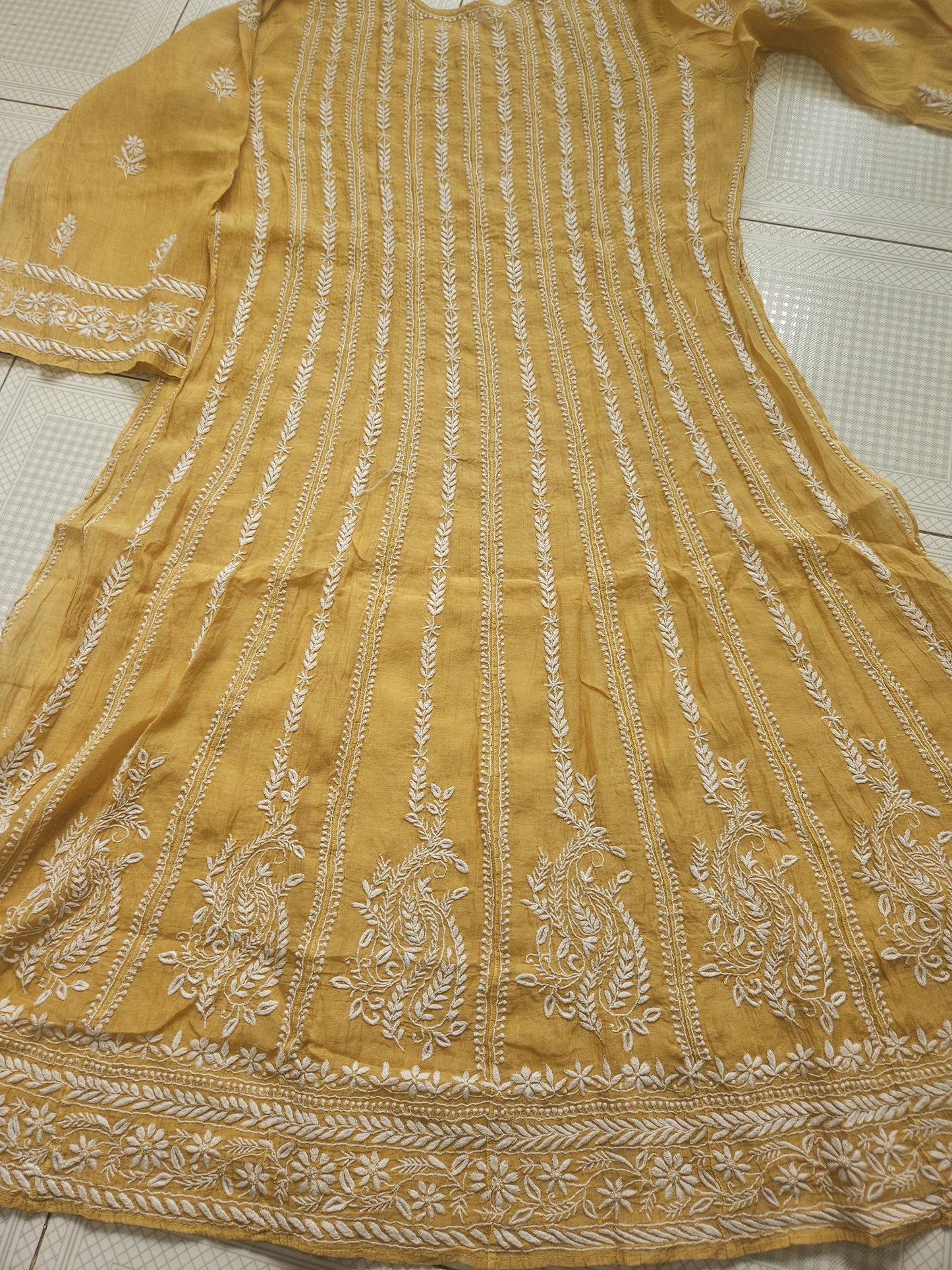 Malmal Chanderi Anarkali 2-Piece Set (Golden Beige) (PS022)