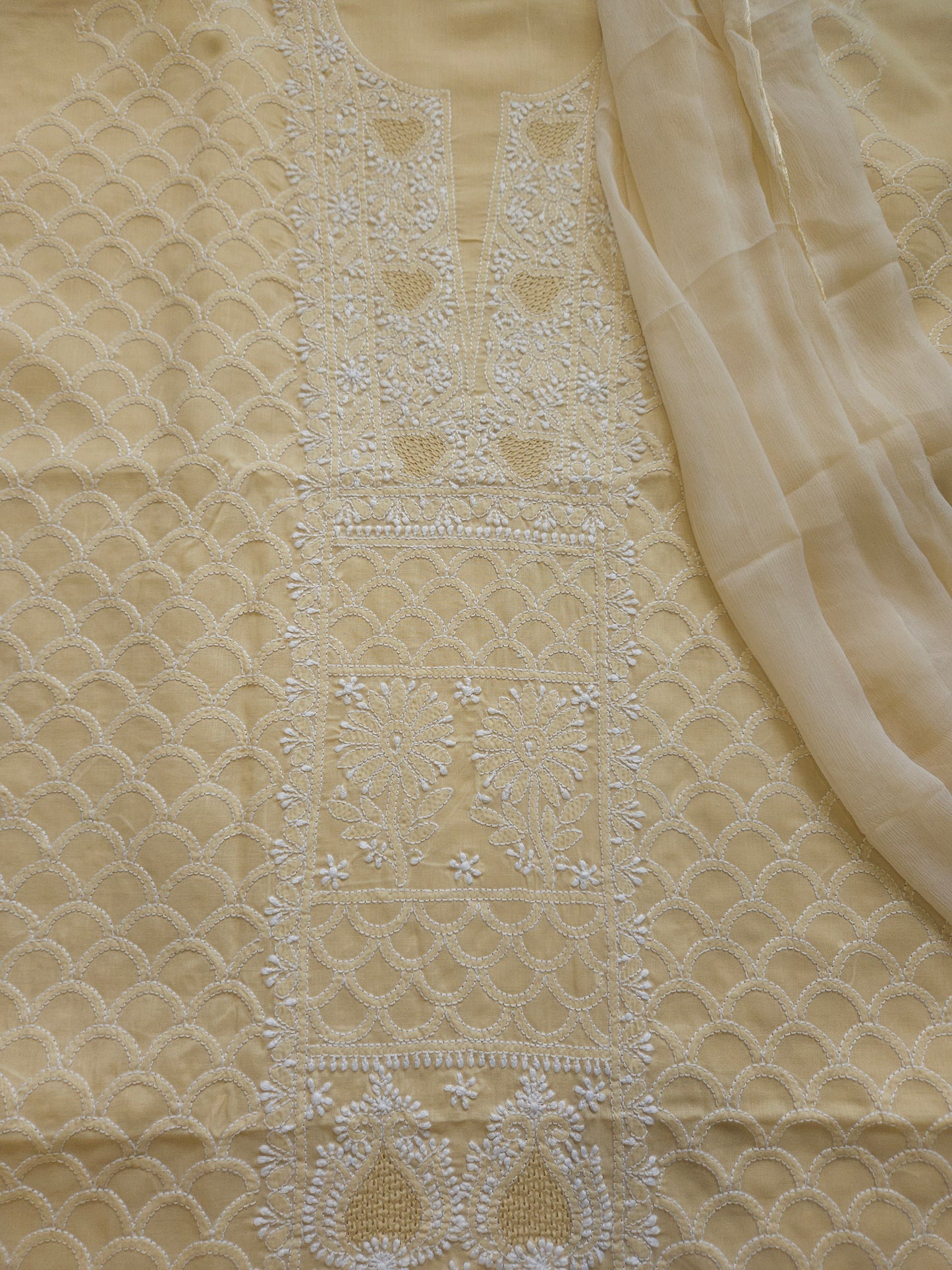 Soft Cotton Voil 3-Piece Suit (Beige) (PS015)
