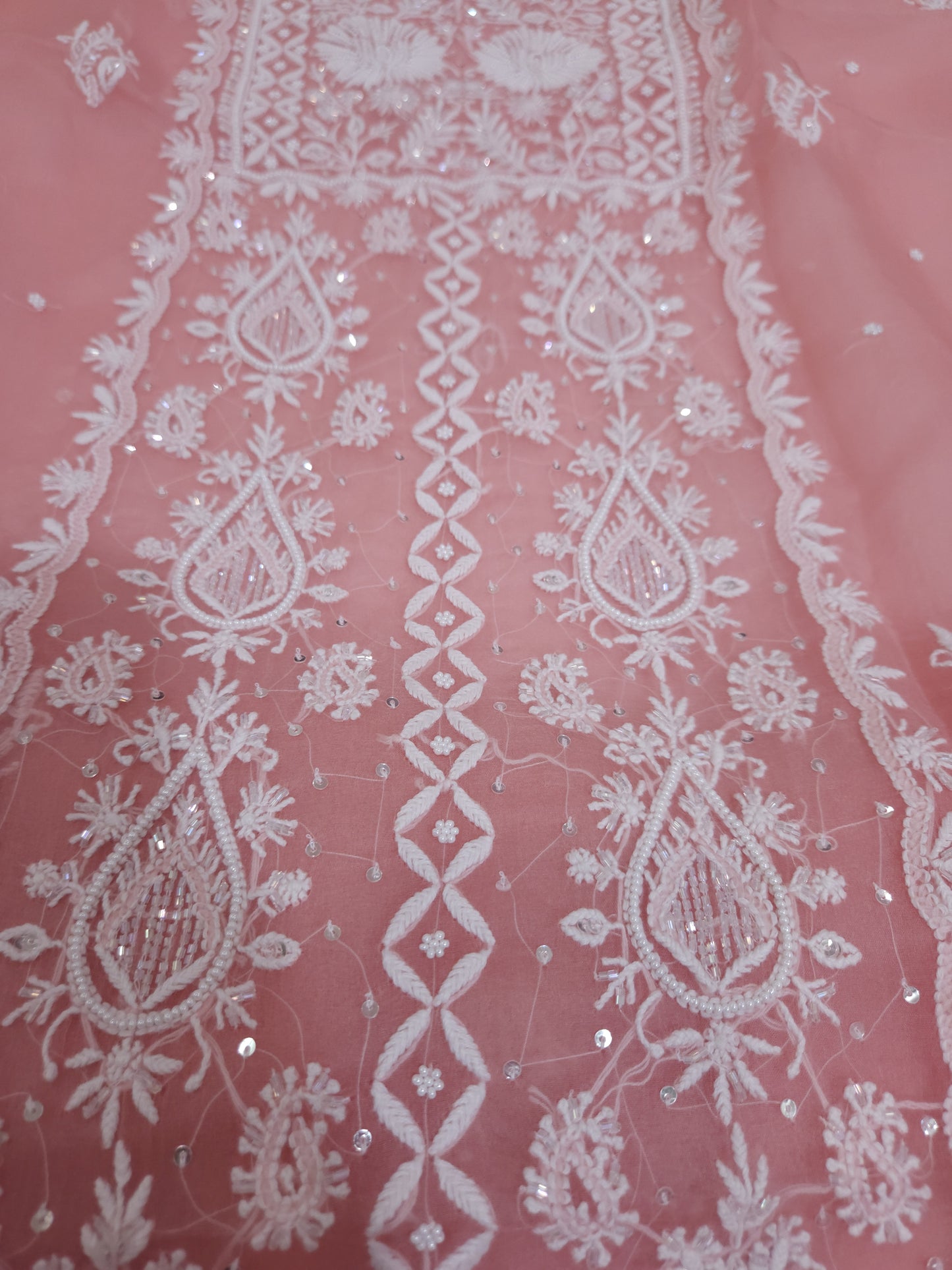 Pure Organza Silk 2-Piece Suit Set (Bright Pinkish Peach) (PS031)