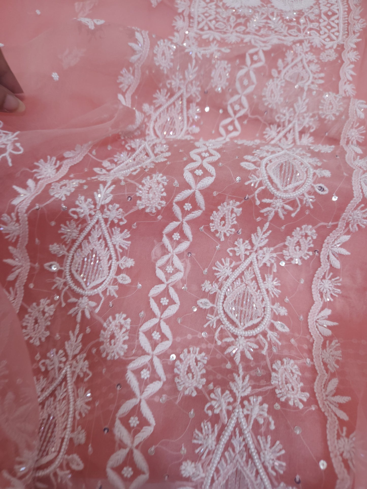Pure Organza Silk 2-Piece Suit Set (Bright Pinkish Peach) (PS031)