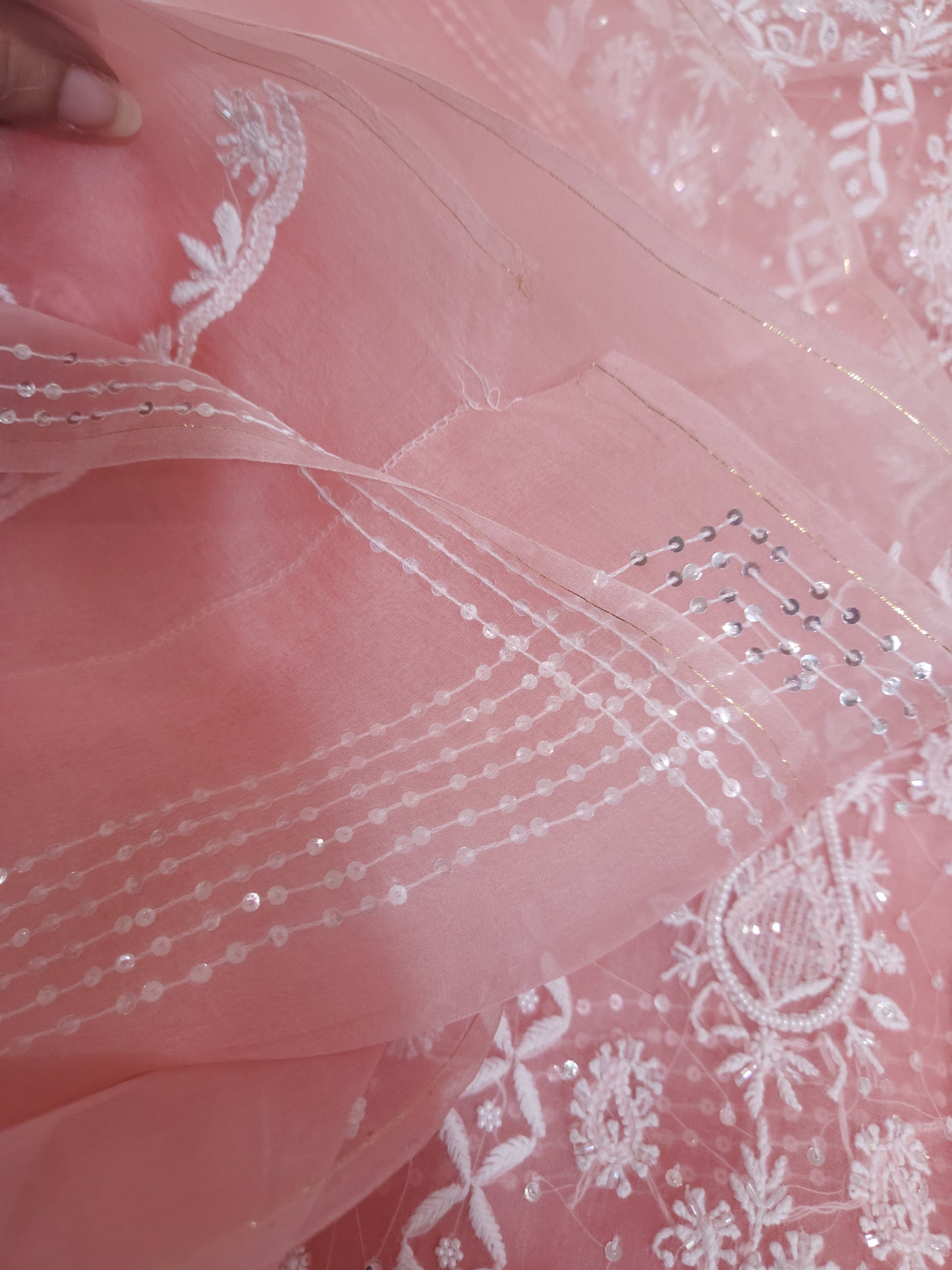 Pure Organza Silk 2-Piece Suit Set (Bright Pinkish Peach) (PS031)