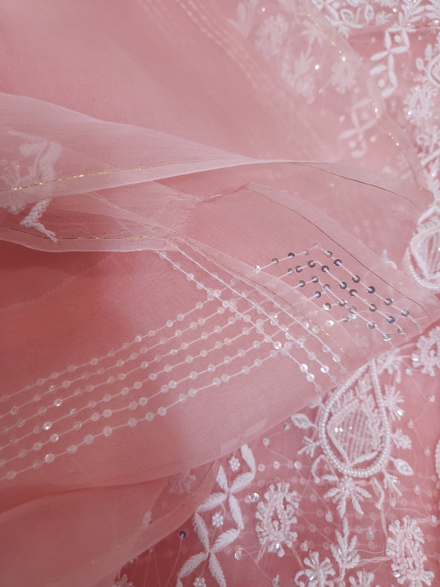 Pure Organza Silk 2-Piece Suit Set (Bright Pinkish Peach) (PS031)