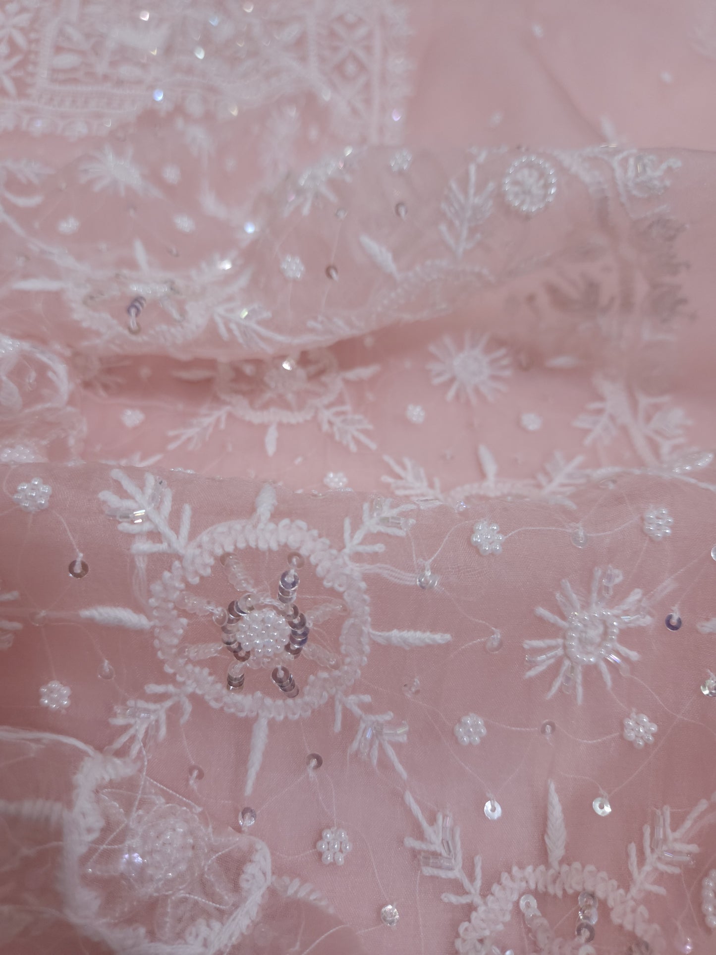 Pure Organza Silk 2-Piece Suit Set (Light Pinkish Peach) (PS029)