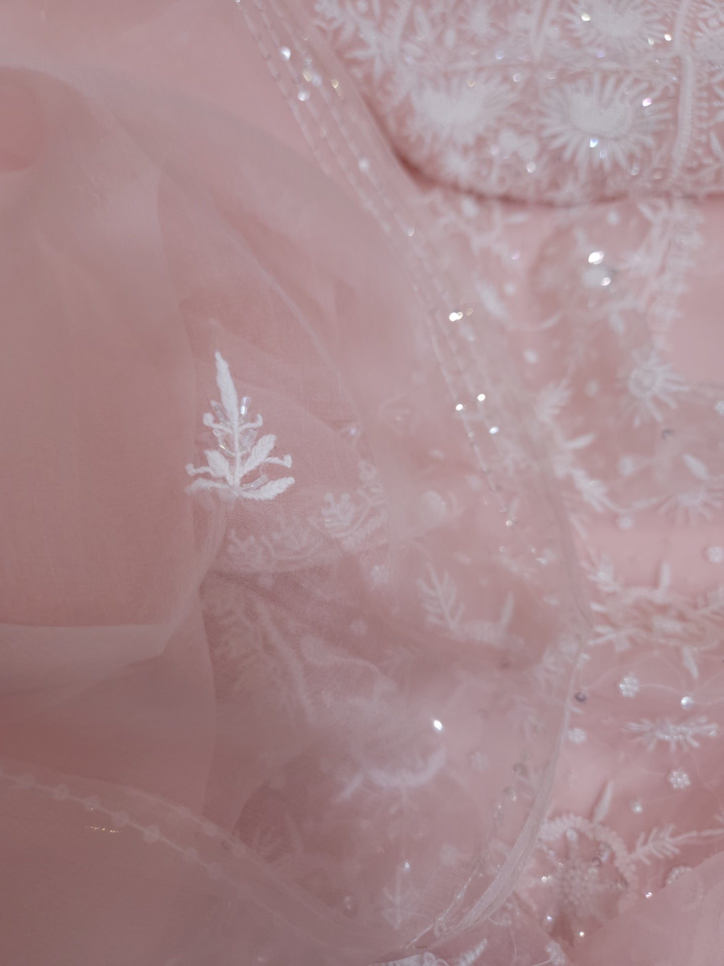 Pure Organza Silk 2-Piece Suit Set (Light Pinkish Peach) (PS029)