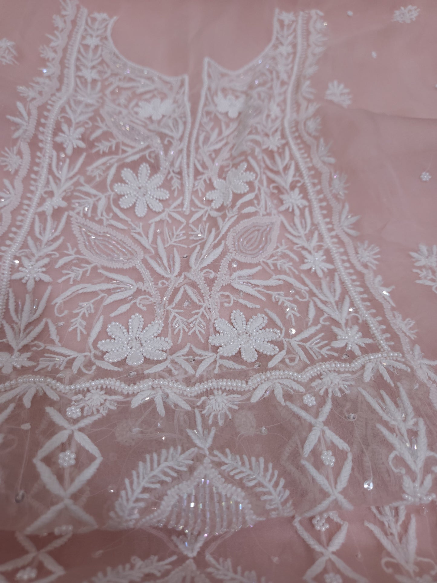 Pure Organza Silk 2-Piece Suit Set (Light Peach) (PS027)