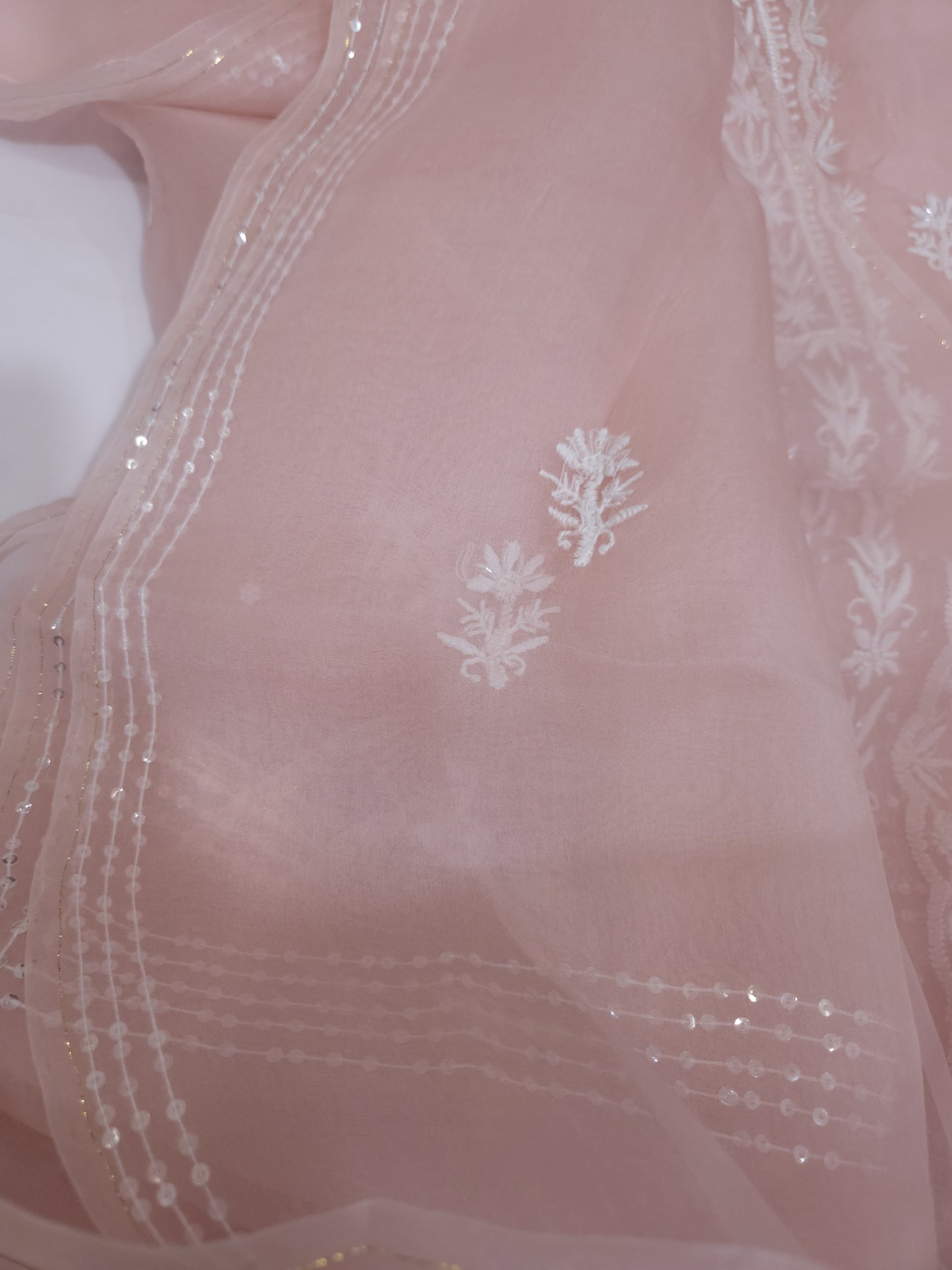 Pure Organza Silk 2-Piece Suit Set (Light Peach) (PS027)
