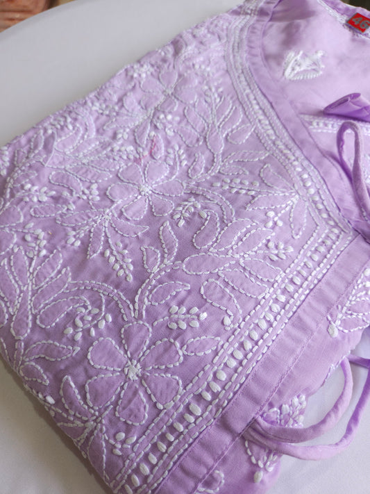 Soft Cotton Voil Angrakha Kurti (Lavender)